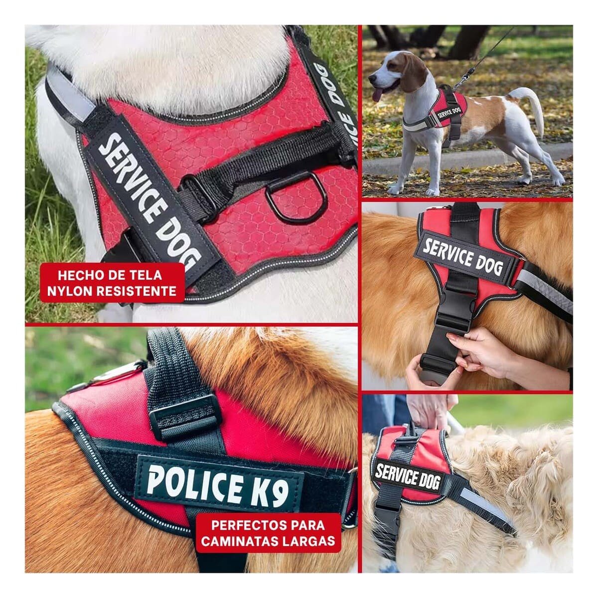 PACK4 ARNES DE PASEO CON ASA TIPO CHALECO SERVICE DOG TALLA S ROJO Y+REGALO STICKER - 2
