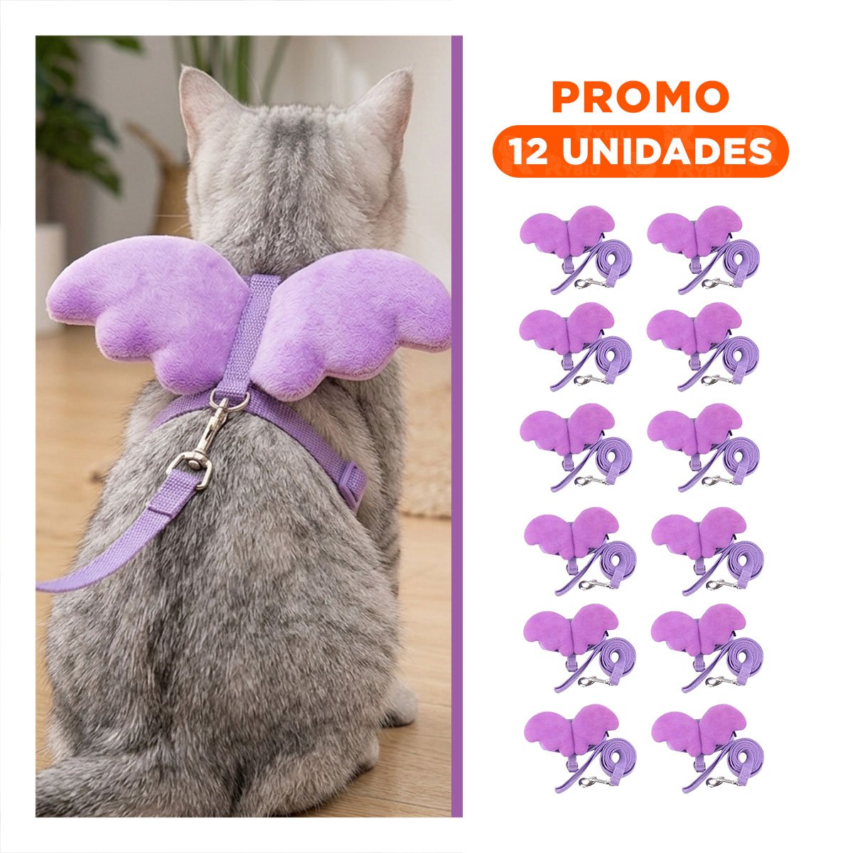 PACK12 PECHERA AJUSTABLE PARA PERRO PEQUENO CON ALITAS LILA Y+REGALO STICKER - 1