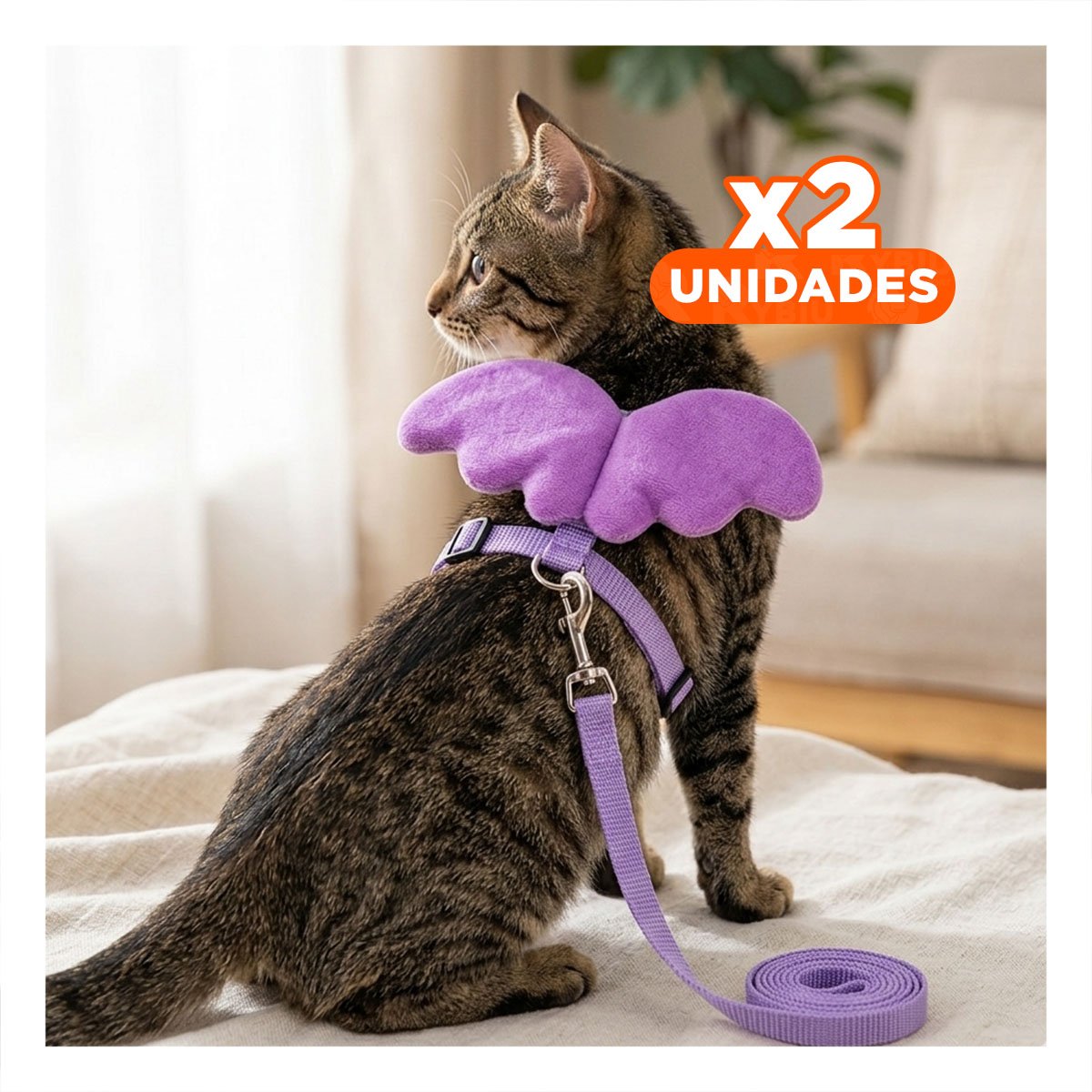 PACK2 HARNESS AJUSTABLE CON ALITAS PEQUENAS PARA MASCOTA LILA Y+REGALO STICKER - 1
