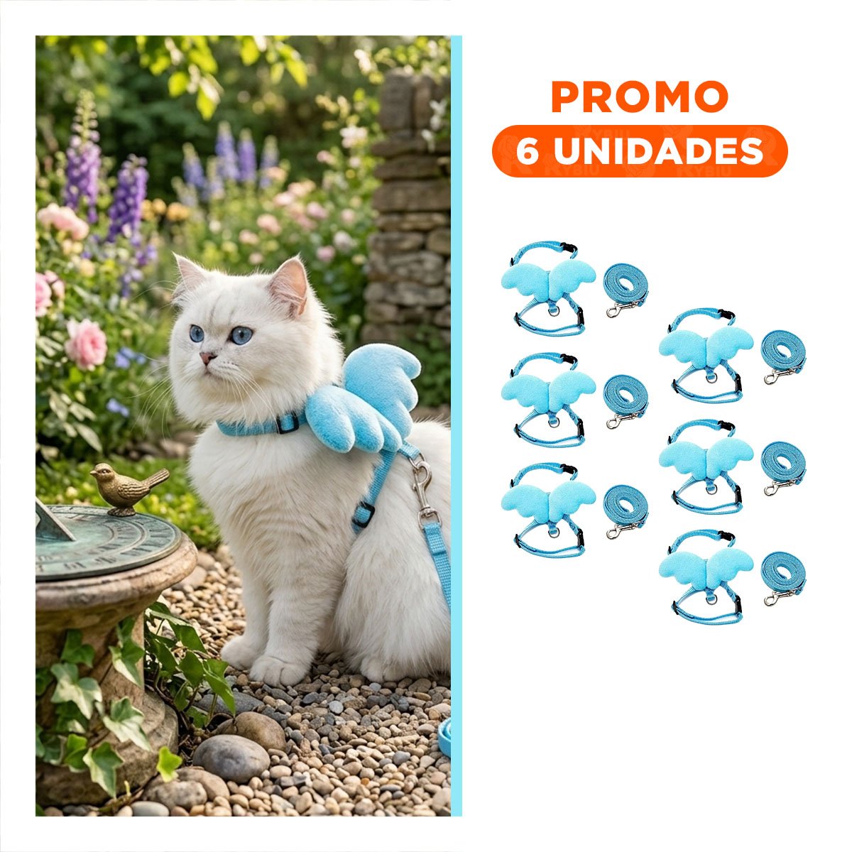 PACK6 HARNESS CON ALITAS PEQUENAS PARA MASCOTA AJUSTABLE CELESTE - 1