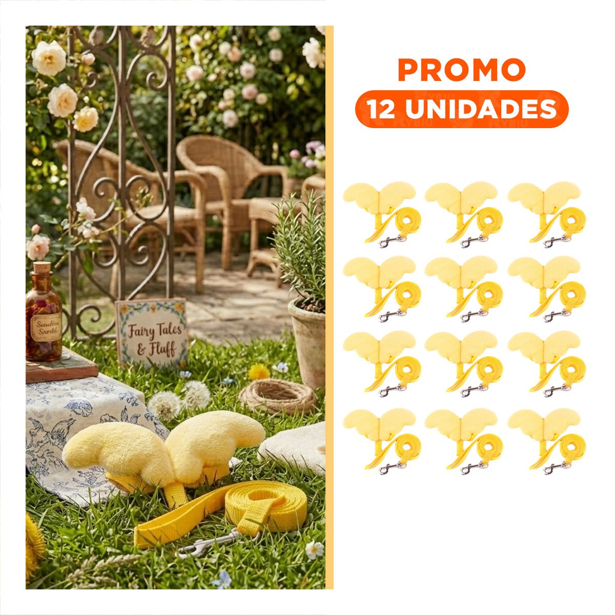PACK12 SOPORTE PET AMARILLO CON ALITAS PEQUENAS COMODO PARA PASEO Y+REGALO STICKER - 1