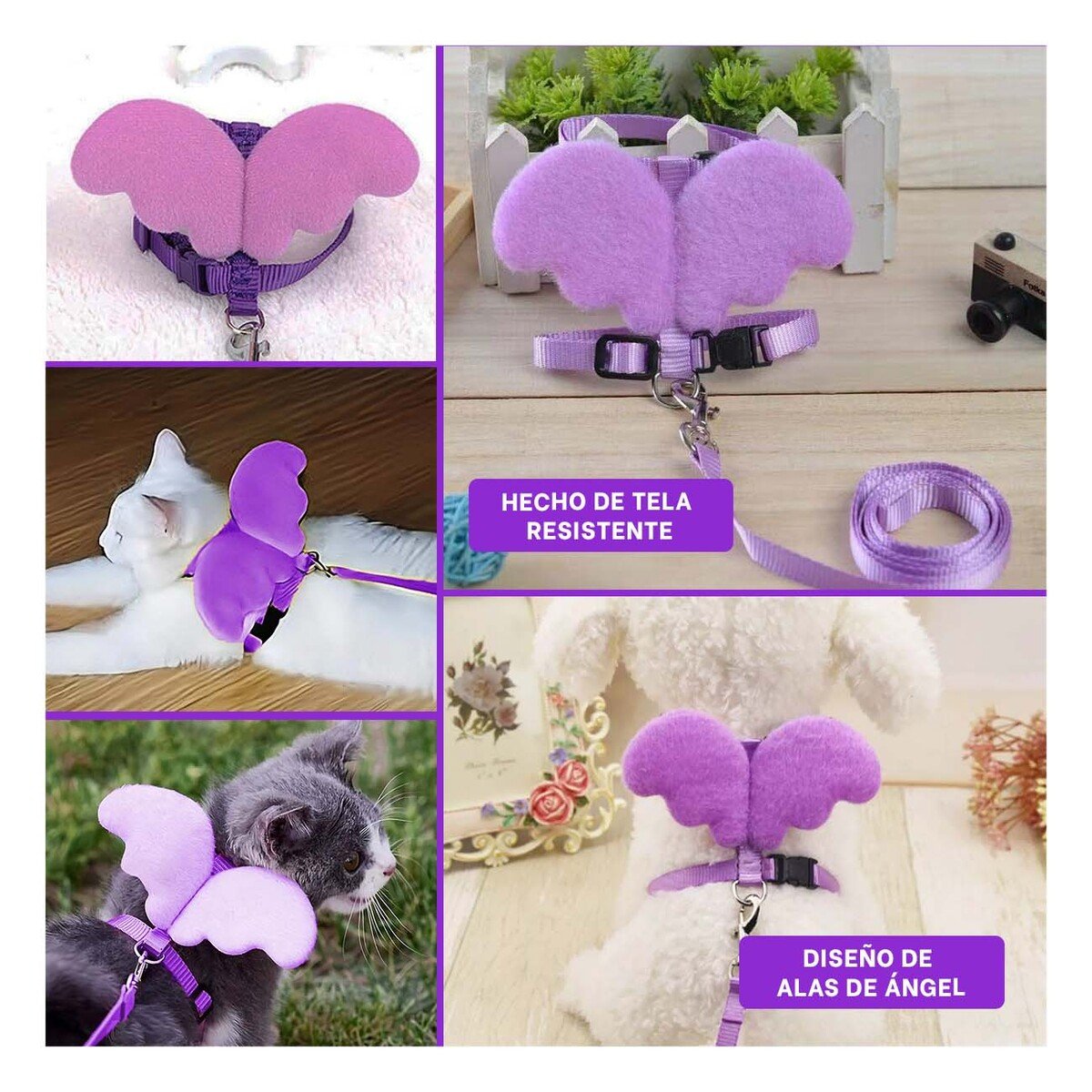 PACK6 PECHERA AJUSTABLE PET CON ALITAS PEQUENAS DISENO LILA Y+PAPEL REGALO - 3