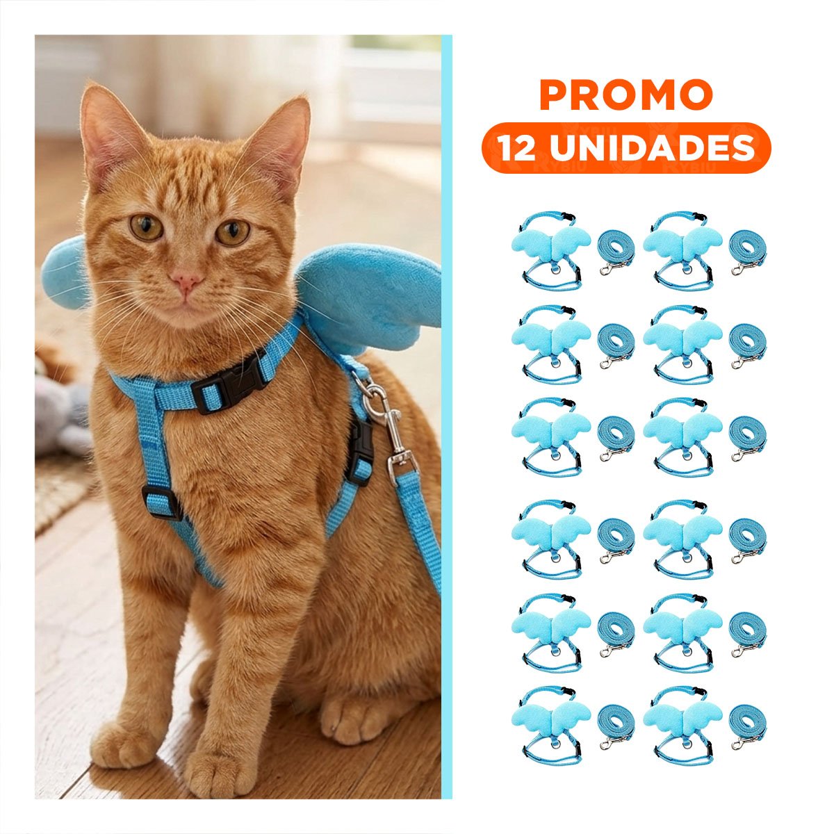 PACK12 PECHERA AJUSTABLE PARA PERRO PEQUENO CON ALITAS CELESTE Y+REGALO STICKER - 1