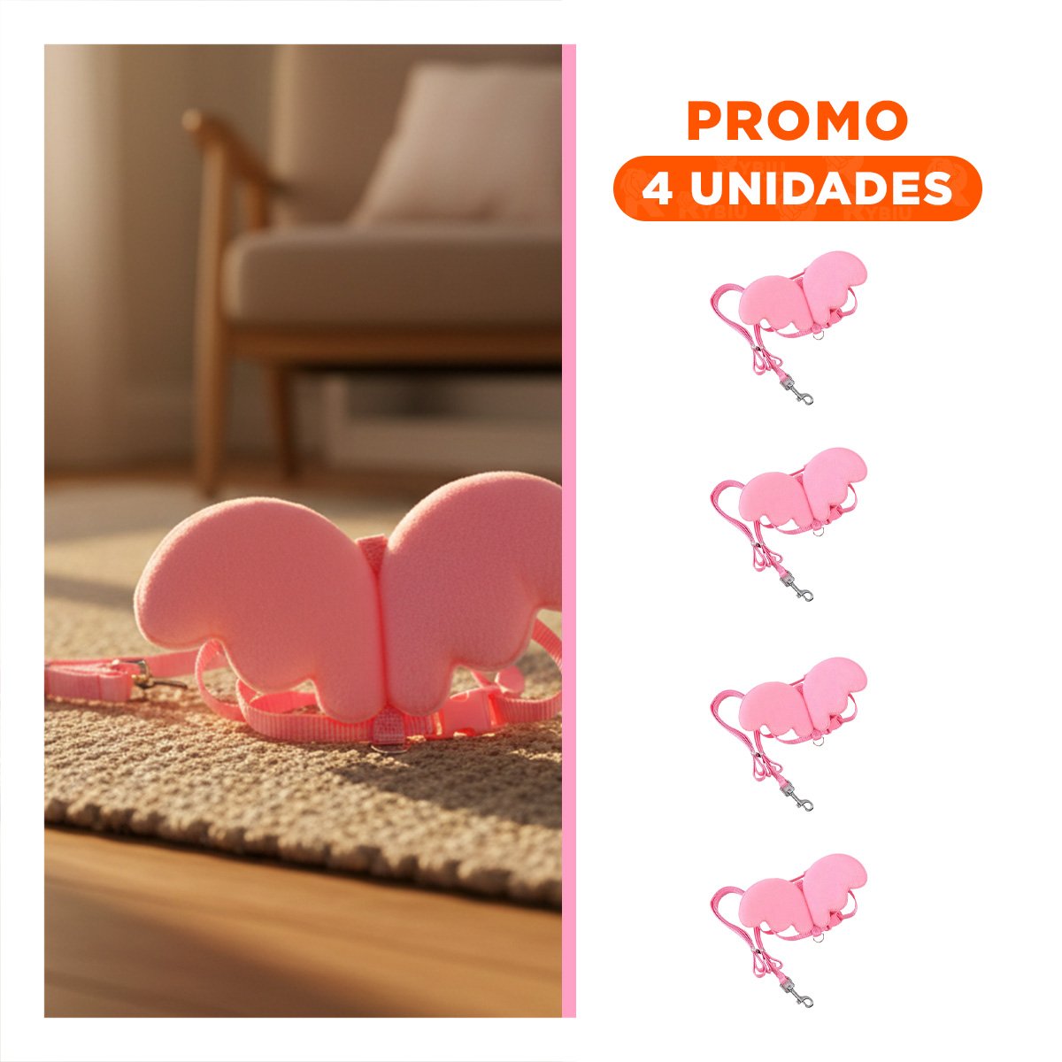PACK4 PECHERA REGULABLE ROSADO PET CON ALITAS PEQUENAS AJUSTABLE Y+REGALO STICKER - 1