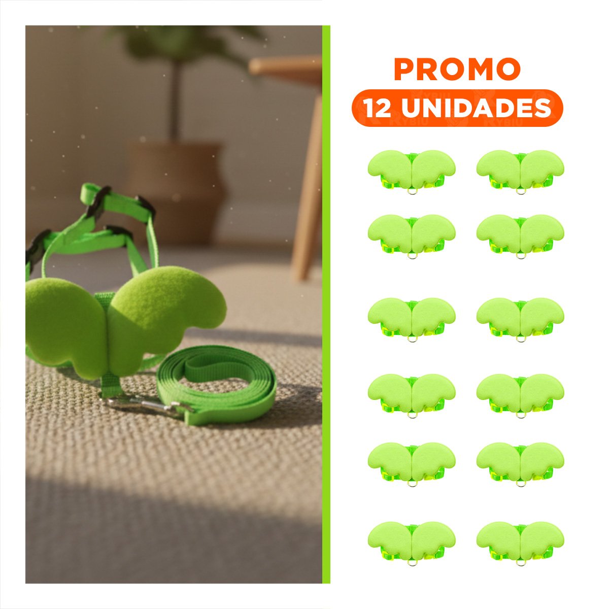PACK12 SOPORTE PET VERDE CON ALITAS PEQUENAS COMODO PARA PASEO Y+REGALO STICKER - 1