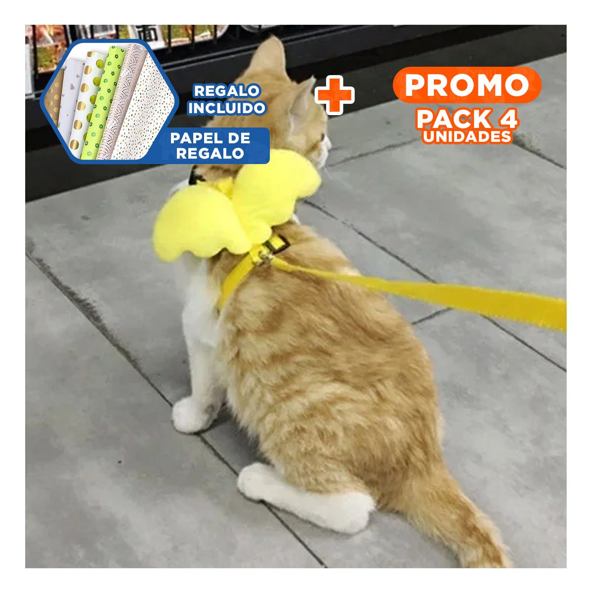 PACK4 CHALECO AJUSTABLE AMARILLO PET CON ALITAS PEQUENAS PARA PASEO Y+PAPEL REGALO - 1