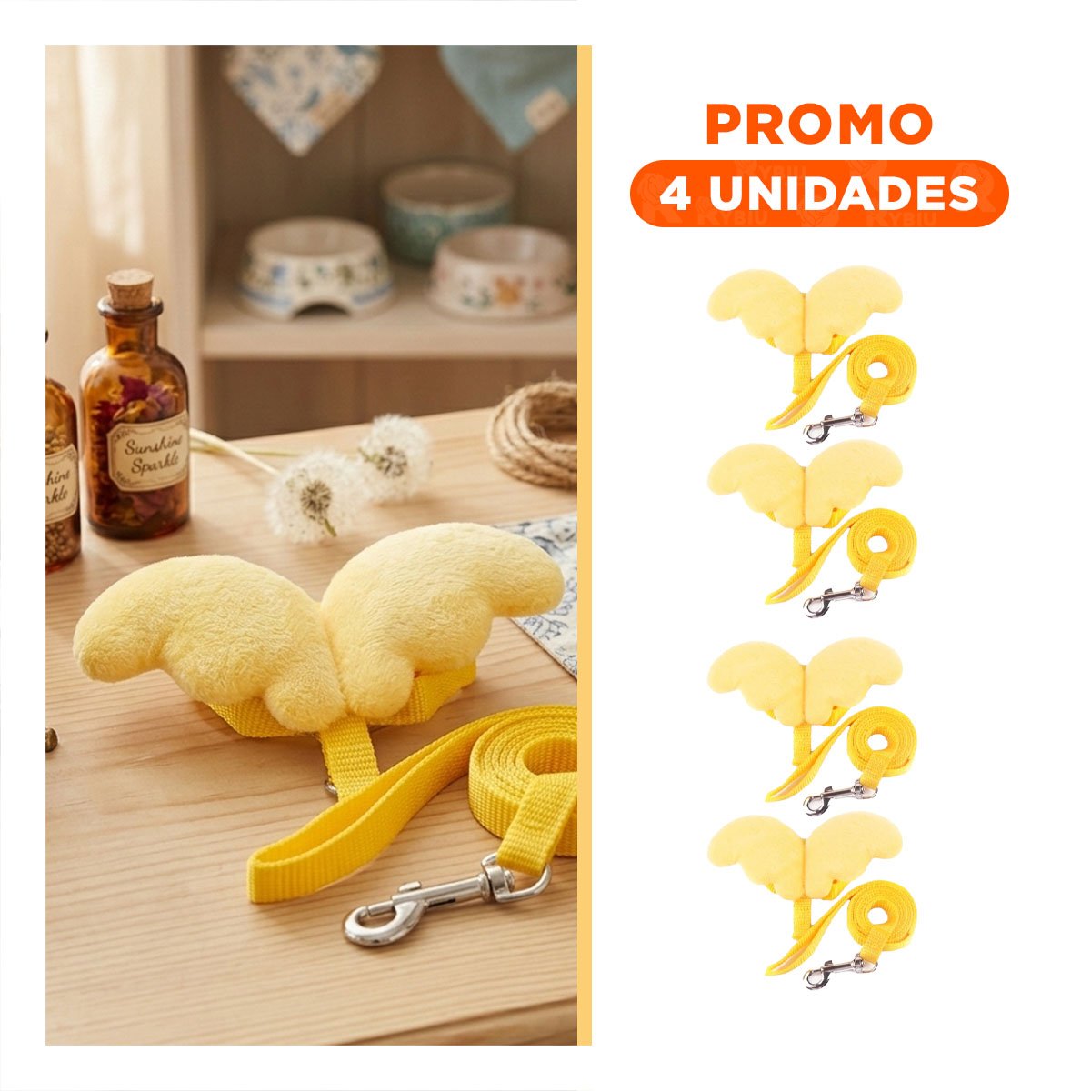 PACK4 PECHERA REGULABLE AMARILLO PET CON ALITAS PEQUENAS AJUSTABLE Y+REGALO STICKER - 1