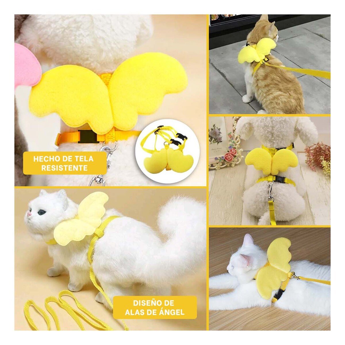 PACK4 PECHERA REGULABLE AMARILLO PET CON ALITAS PEQUENAS AJUSTABLE Y+REGALO STICKER - 2