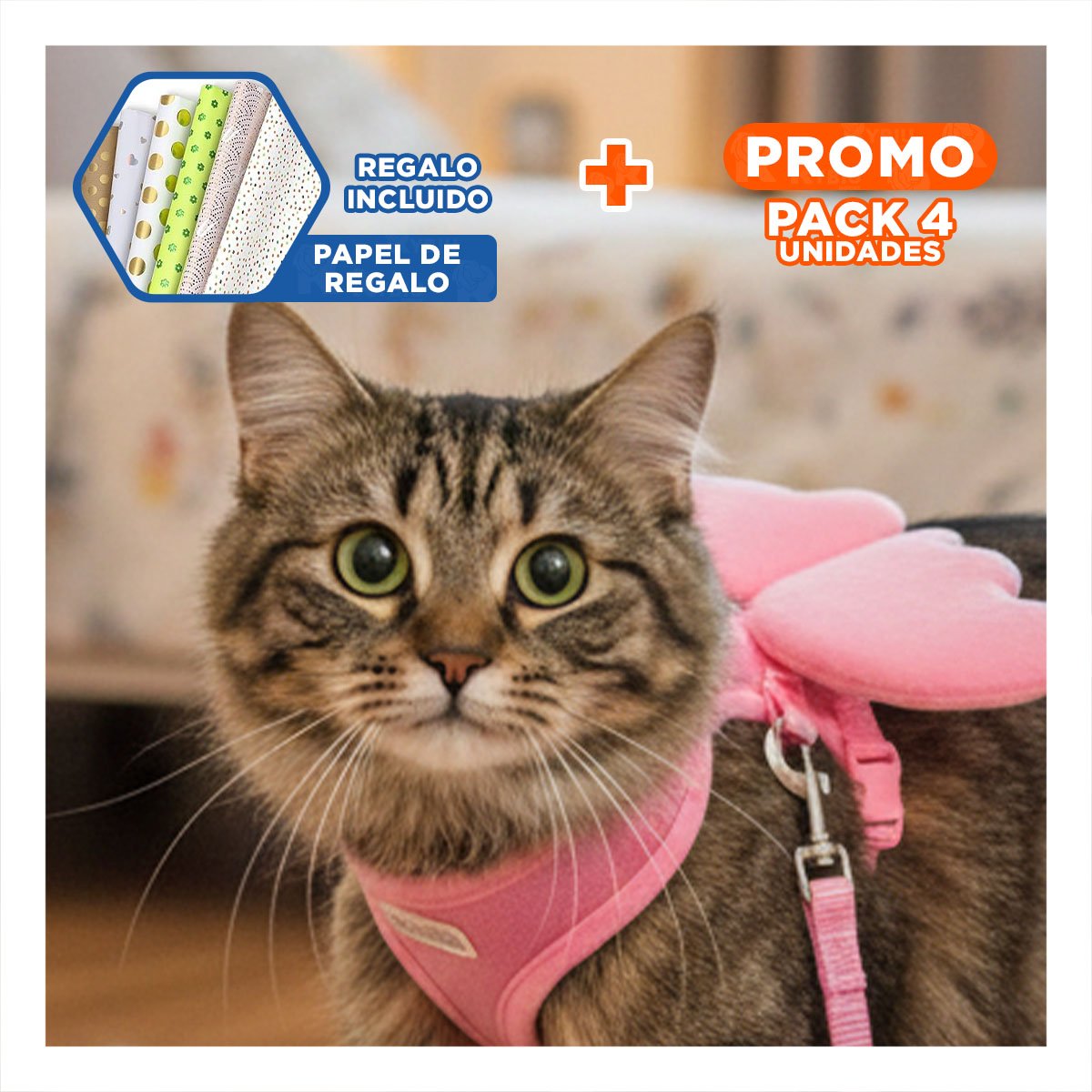 PACK4 CHALECO AJUSTABLE ROSADO PET CON ALITAS PEQUENAS PARA PASEO Y+PAPEL REGALO - 1