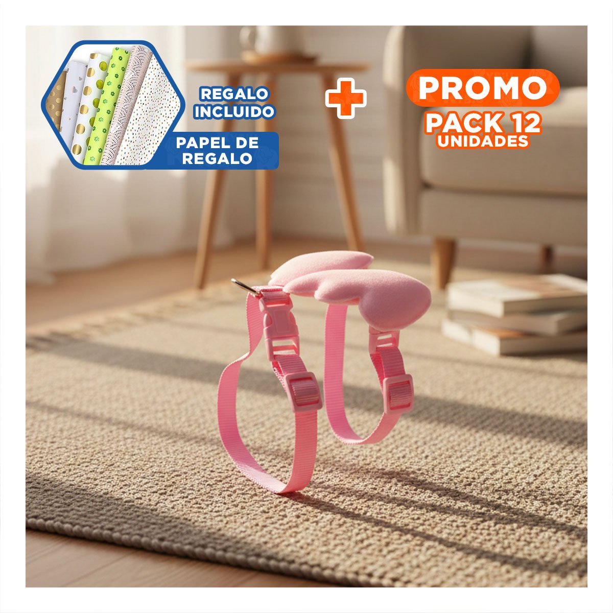 PACK12 PECHERA PET ROSADO CON ALITAS PEQUENAS AJUSTABLE Y SEGURO Y+PAPEL REGALO - 1
