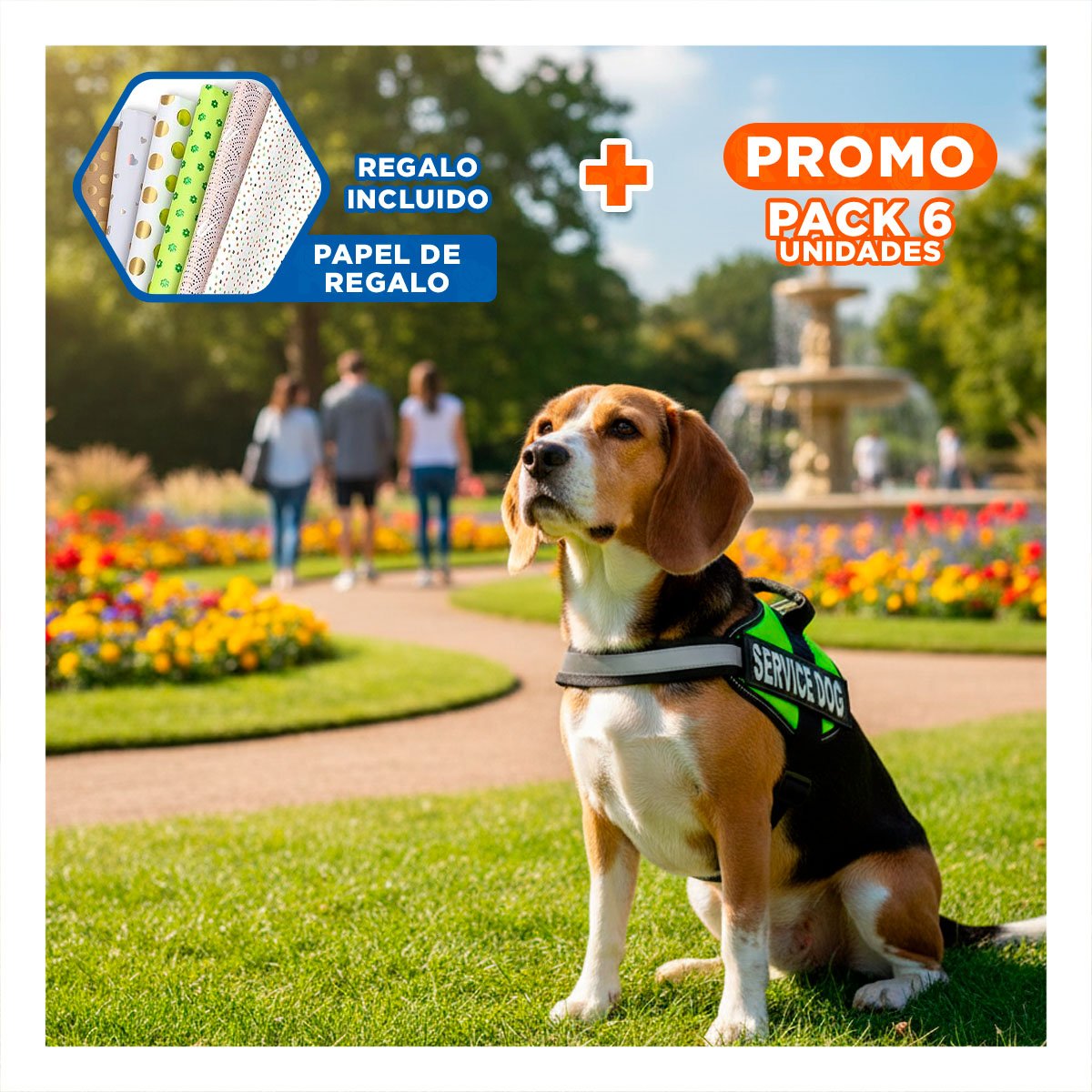 PACK6 CORREA PECHERA SERVICE DOG TALLA M VERDE PARA ENTRENAR Y+PAPEL REGALO - 1