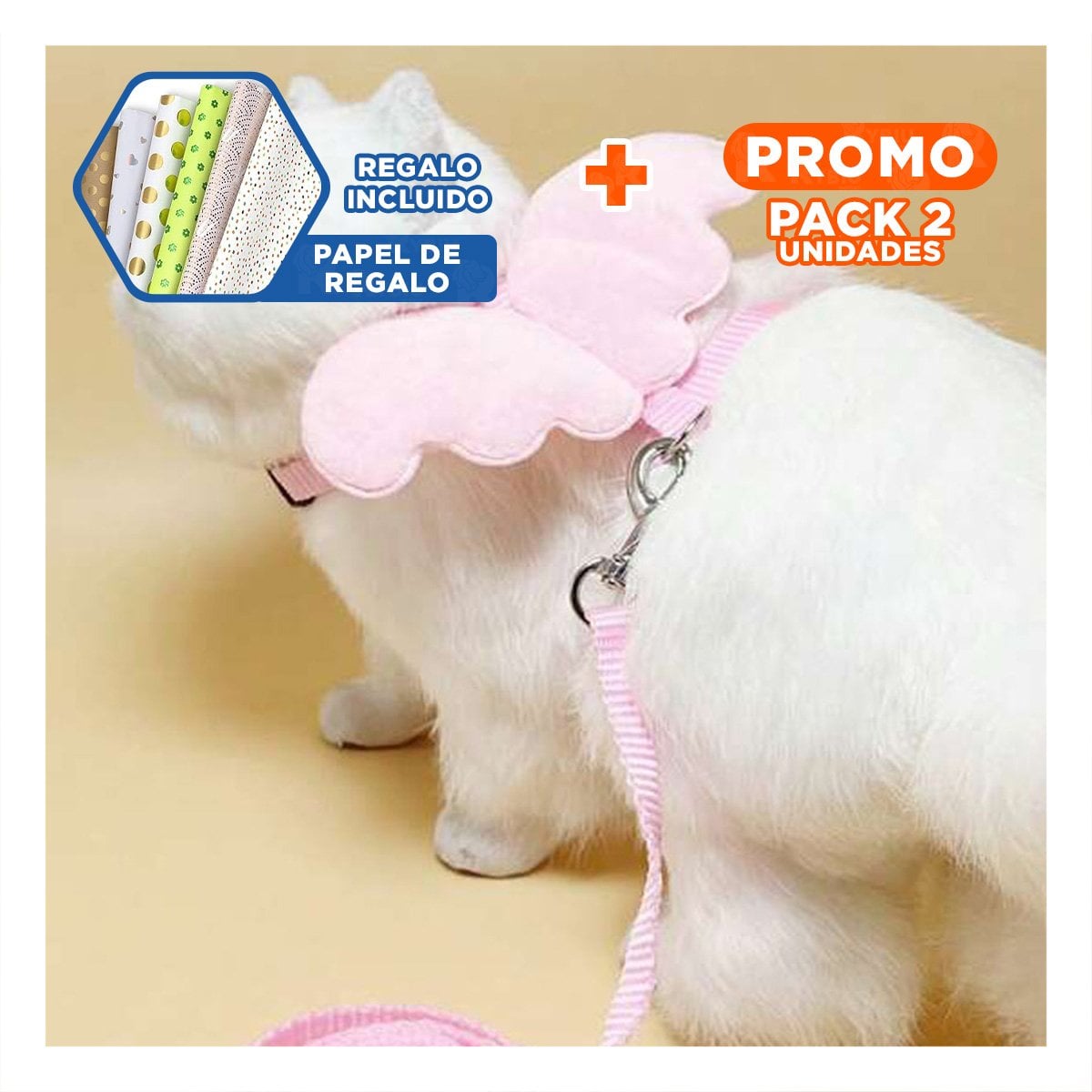 PACK2 SOPORTE CON ALITAS PEQUENAS ROSADO PET LIGERO Y RESISTENTE Y+PAPEL REGALO - 1