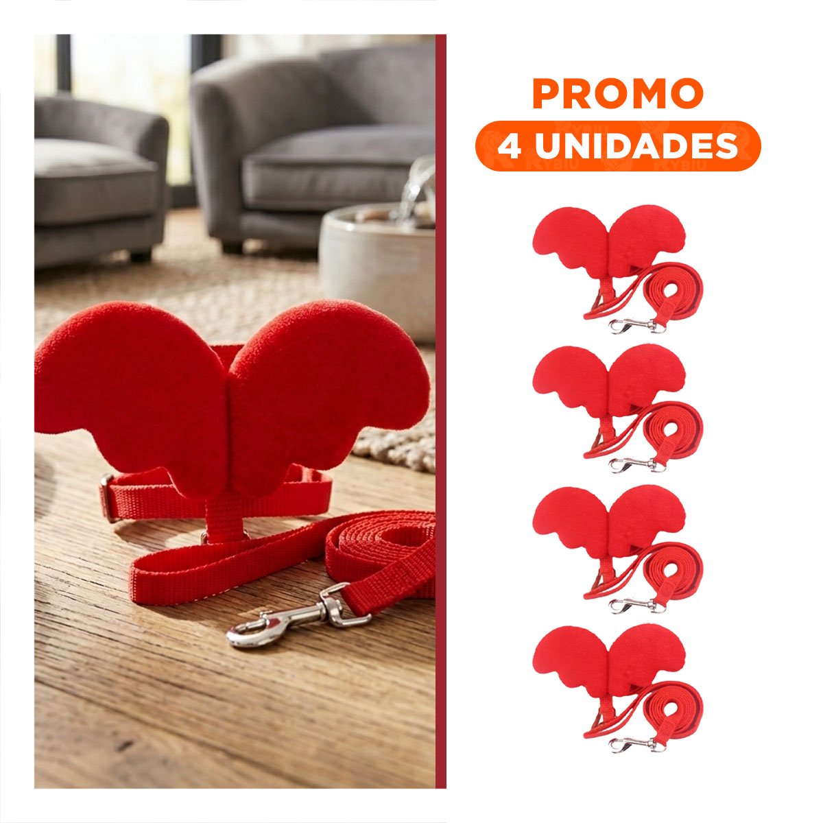 PACK4 PECHERA REGULABLE ROJO PET CON ALITAS PEQUENAS AJUSTABLE Y+REGALO STICKER - 1