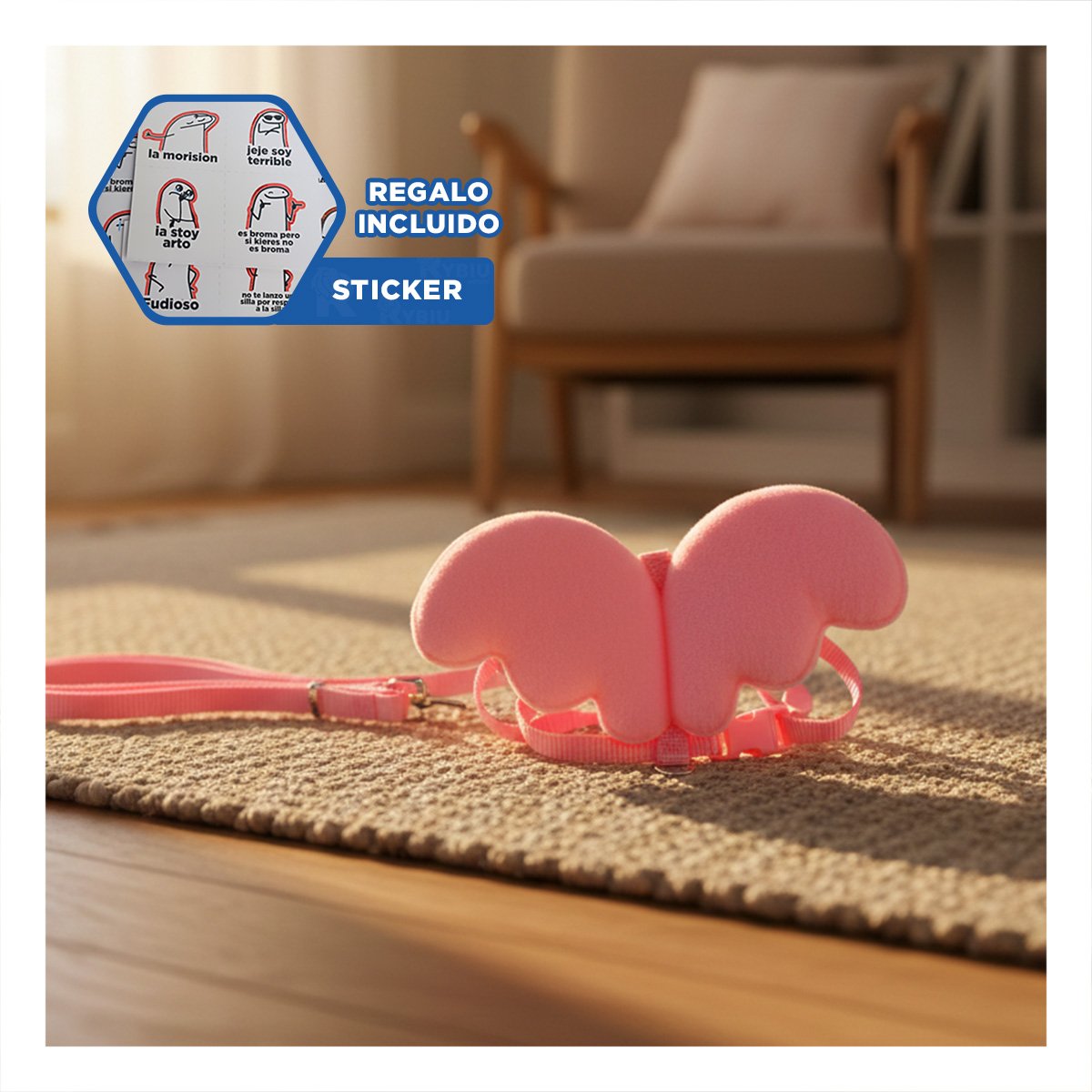 PECHERA REGULABLE PET CON ALITAS PEQUENAS ROSADO PARA GATOS PEQUENOS Y+REGALO STICKER - 1