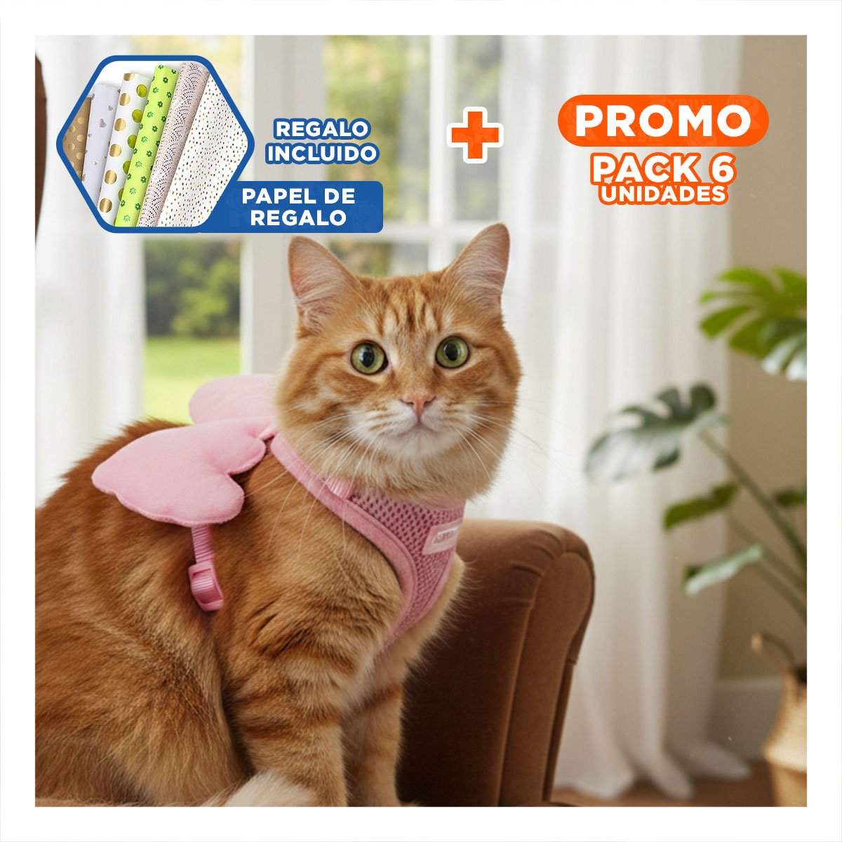 PACK6 PROTECTOR AJUSTABLE ROSADO PET CON ALITAS PEQUENAS COMODO Y+PAPEL REGALO - 1