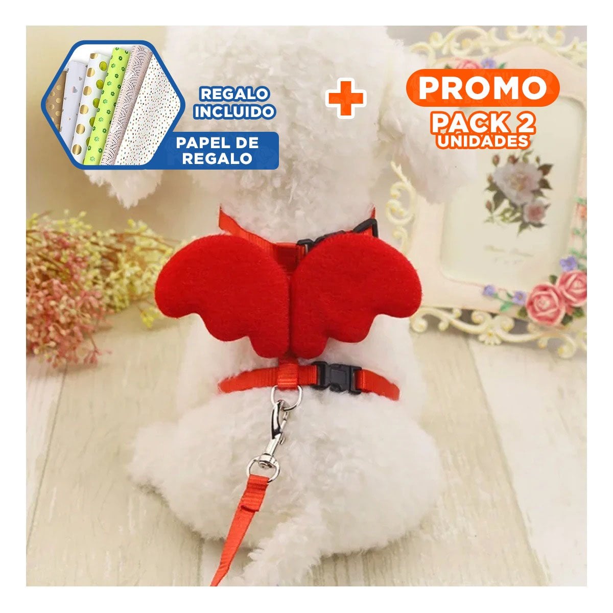 PACK2 SOPORTE CON ALITAS PEQUENAS ROJO PET LIGERO Y RESISTENTE Y+PAPEL REGALO - 1