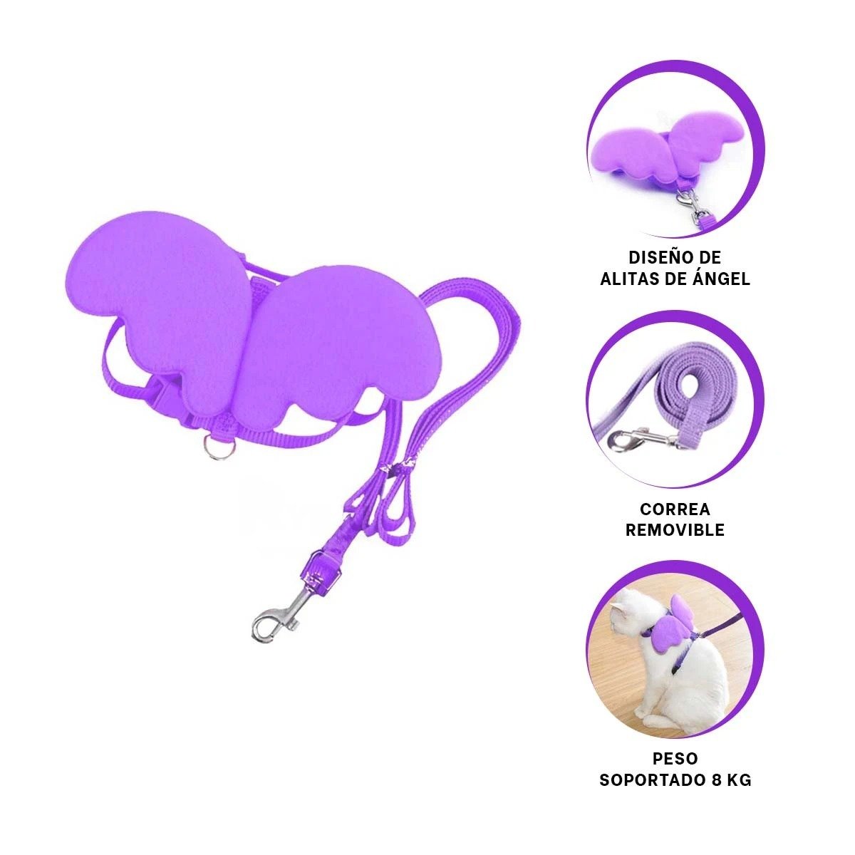 PECHERA AJUSTABLE CON ALITAS PEQUENAS PARA MASCOTA LILA CLARO - 3
