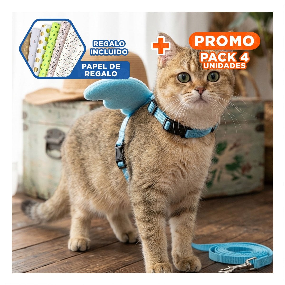 PACK4 ARNES PARA PERRO PEQUENO CON ALITAS PEQUENAS AJUSTABLE CELESTE Y+PAPEL REGALO - 1