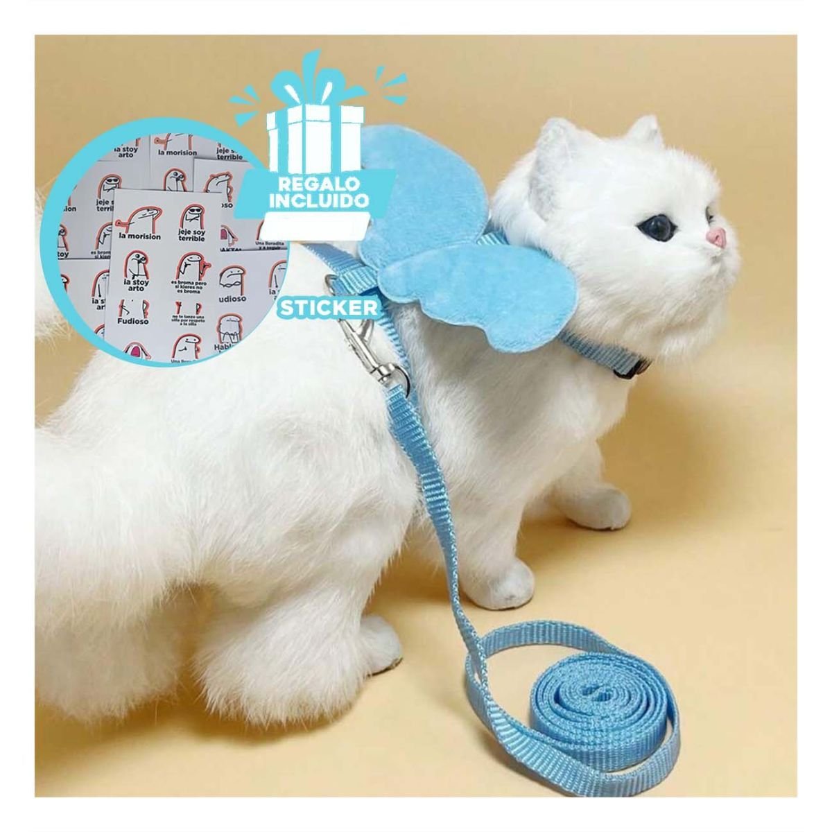 CHALECO AJUSTABLE PARA PERRO PEQUENO CON ALITAS CELESTES Y+REGALO STICKER - 1