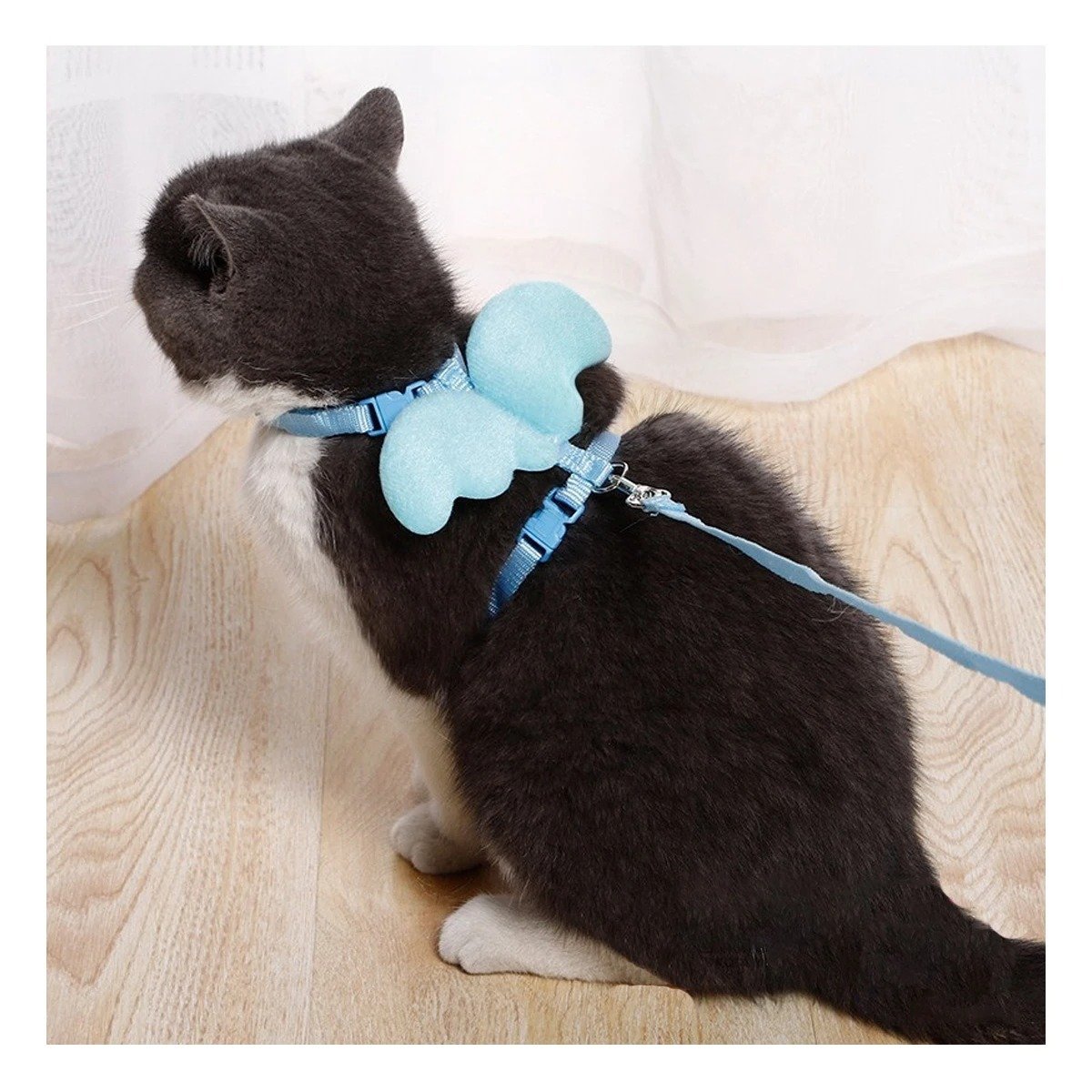 HARNESS REGULABLE CON ALITAS PEQUENAS PARA MASCOTA CELESTE CLARO Y+LIGAS REGALO - 1