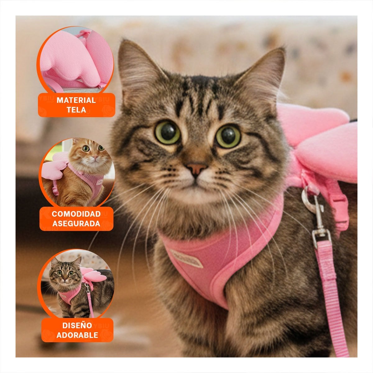 CHALECO AJUSTABLE PET CON ALITAS PEQUENAS ROSADO COMODO Y SEGURO Y+PAPEL REGALO - 5