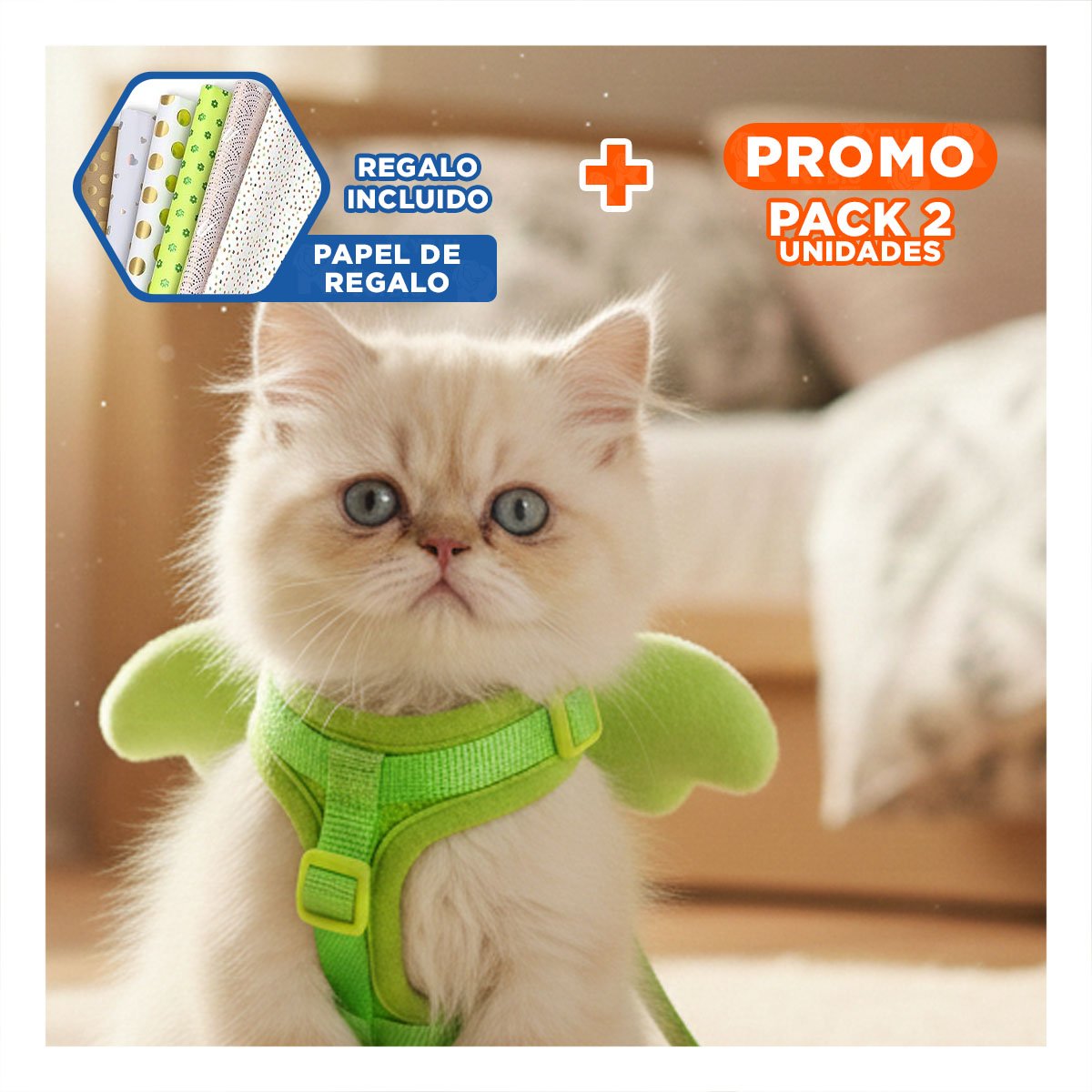 PACK2 SOPORTE CON ALITAS PEQUENAS VERDE PET LIGERO Y RESISTENTE Y+PAPEL REGALO - 1