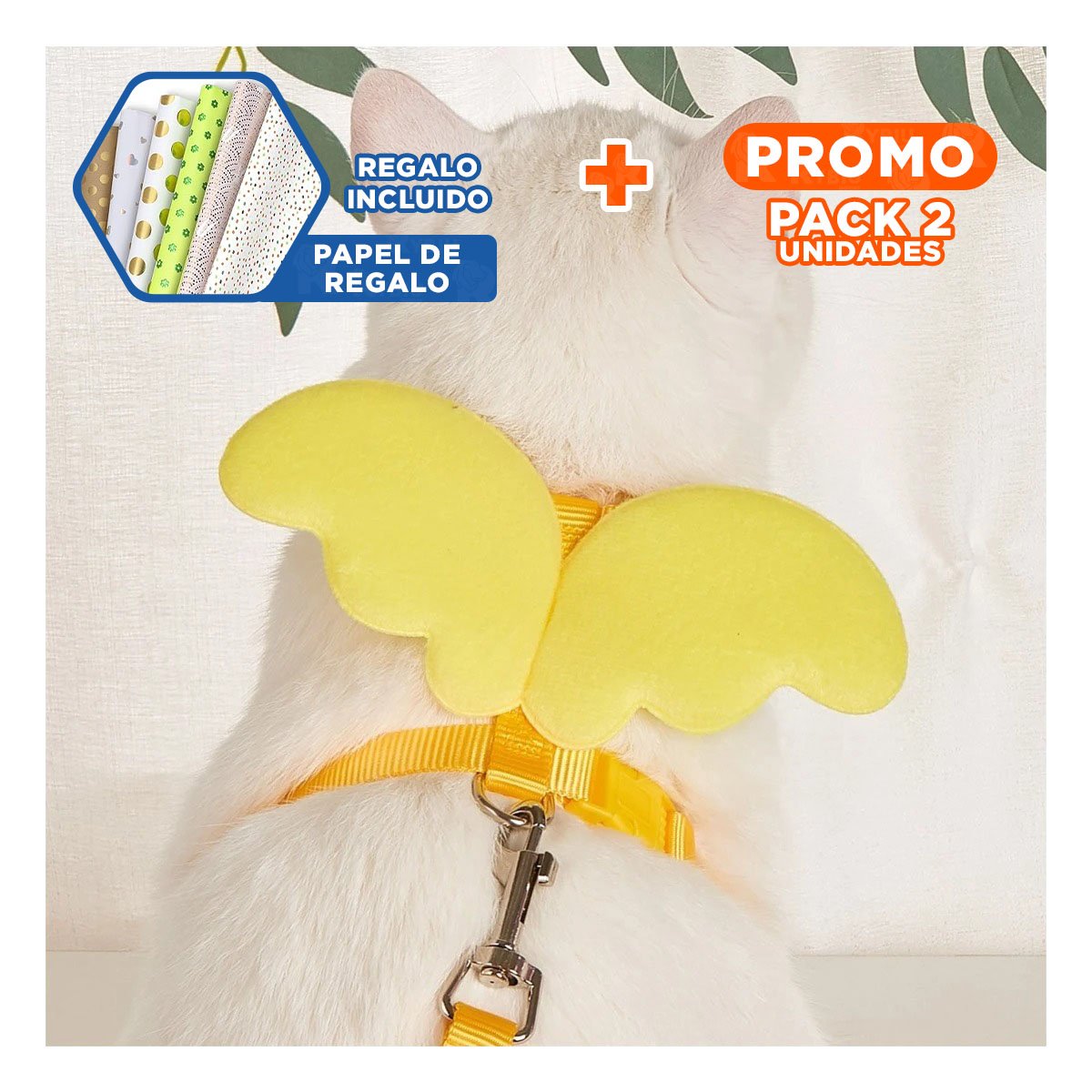 PACK2 SOPORTE CON ALITAS PEQUENAS AMARILLO PET LIGERO Y RESISTENTE Y+PAPEL REGALO - 1