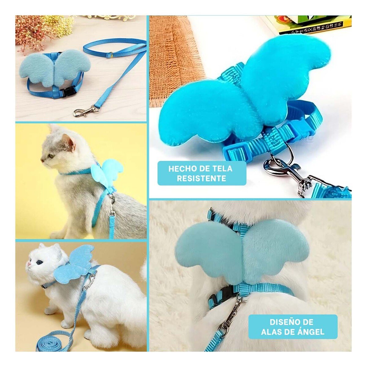 PACK12 HARNESS PET CON ALITAS PEQUENAS REGULABLE COLOR CELESTE Y+PAPEL REGALO - 2