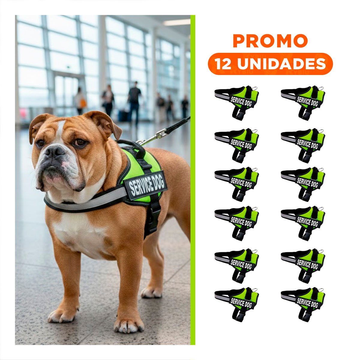 PACK12 CINTURON PECHERA SERVICE DOG TALLA M VERDE PARA PASEOS Y+REGALO STICKER - 1