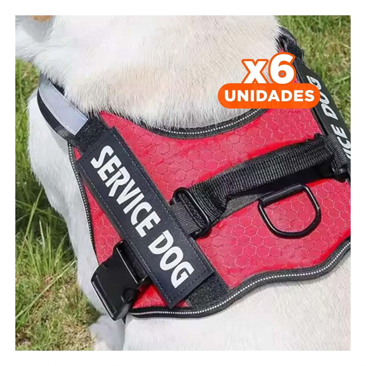 PACK6 PECHERA CON ASA FIRME SERVICE DOG TALLA S ROJO Y+REGALO STICKER - 1