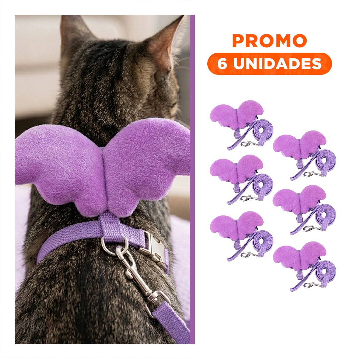 PACK6 HARNESS CON ALITAS PEQUENAS PARA MASCOTA AJUSTABLE LILA - 1