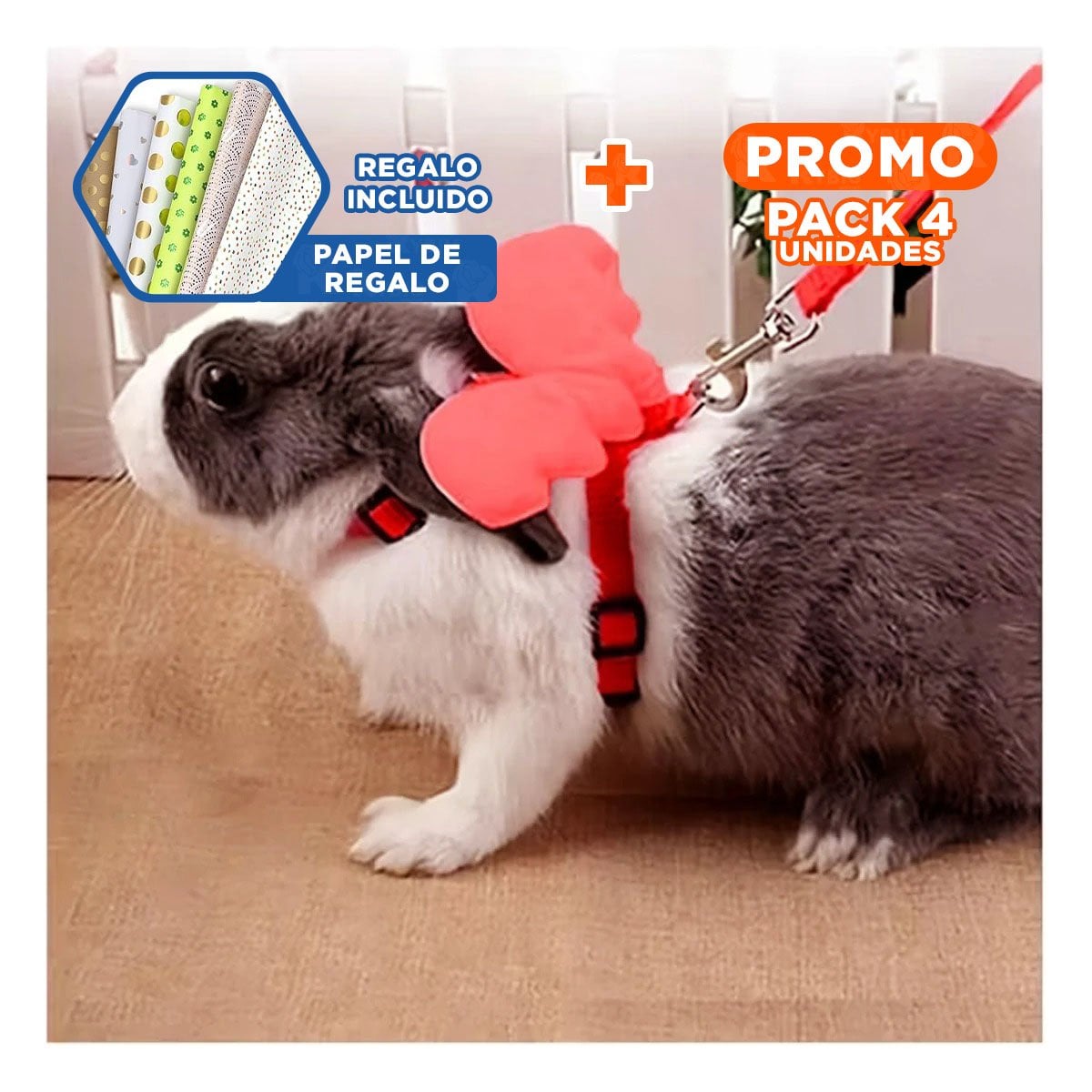PACK4 CHALECO AJUSTABLE ROJO PET CON ALITAS PEQUENAS PARA PASEO Y+PAPEL REGALO - 1