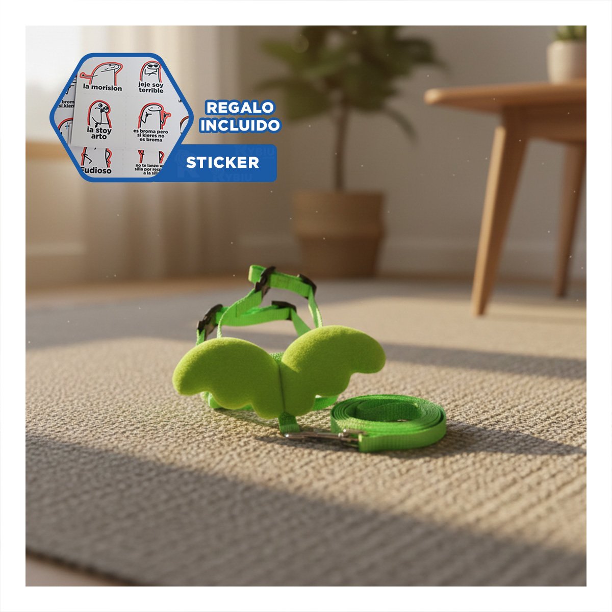 PECHERA REGULABLE PET CON ALITAS PEQUENAS VERDE PARA GATOS PEQUENOS Y+REGALO STICKER - 1