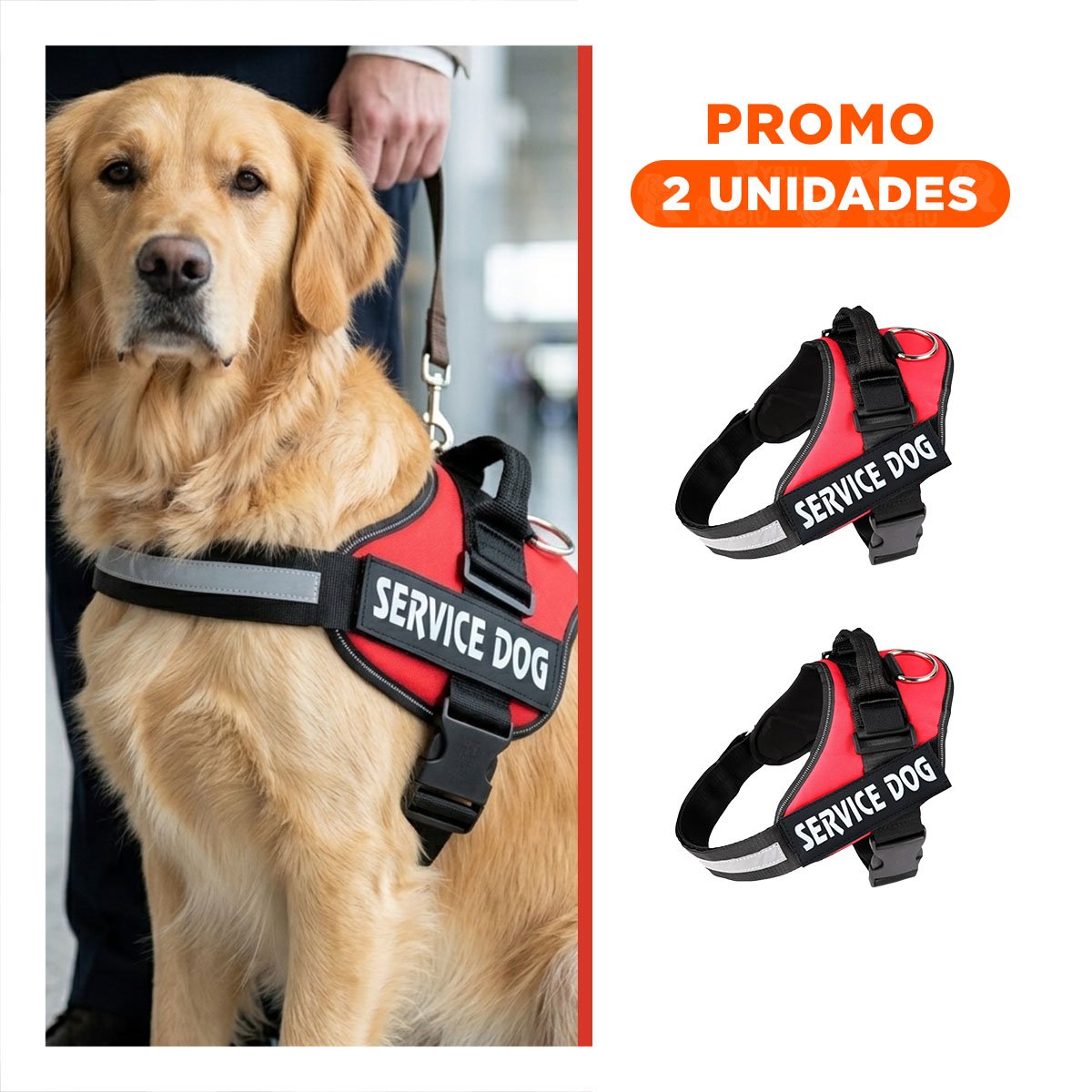 PACK2 PECHERA CON ASA DE MANEJO SERVICE DOG TALLA S ROJO - 1