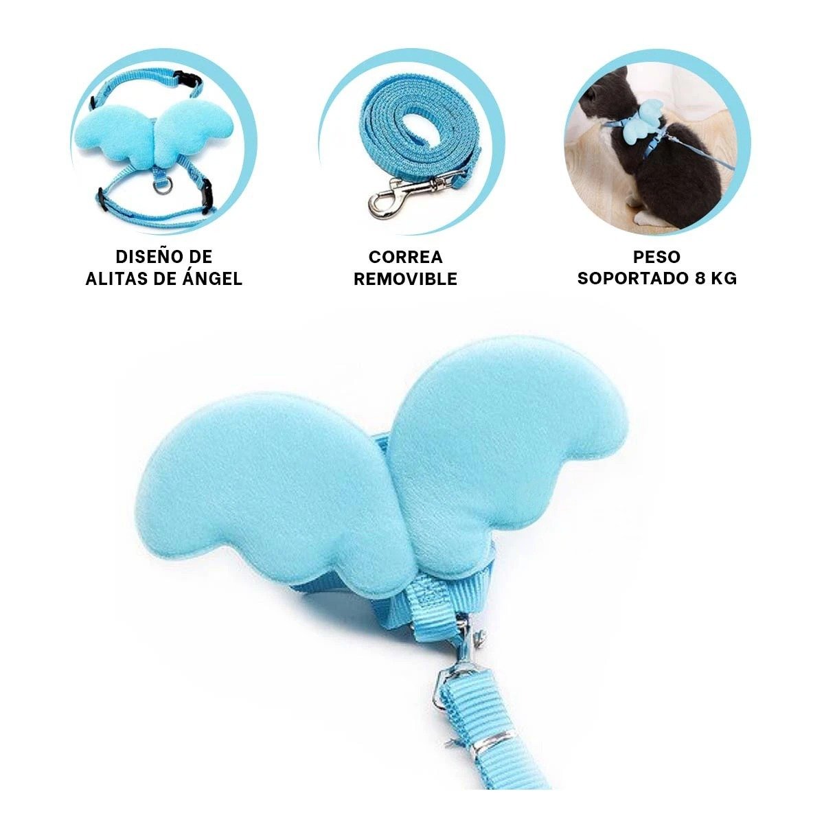 PECHERA AJUSTABLE CON ALITAS PEQUENAS PARA MASCOTA CELESTE CLARO - 3