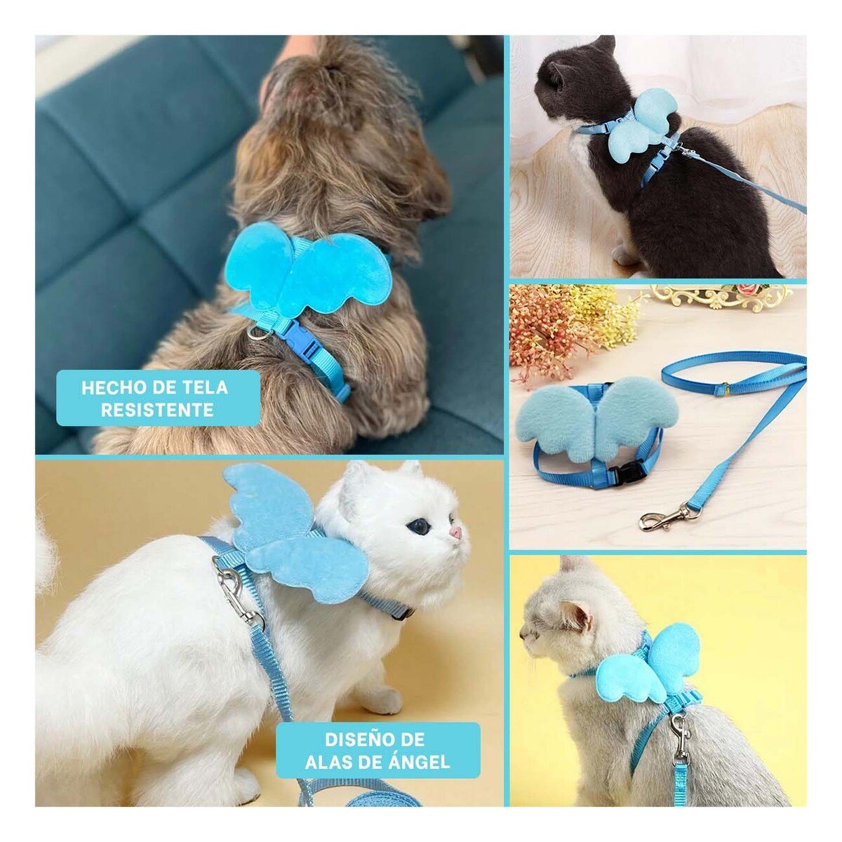 PECHERA AJUSTABLE CON ALITAS PEQUENAS PARA MASCOTA CELESTE CLARO - 5