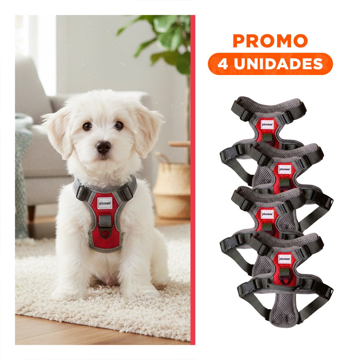 PACK4 ACCESORIO AJUSTABLE PARA PERRO ROJO TALLA S SEGURO Y+REGALO STICKER - 1