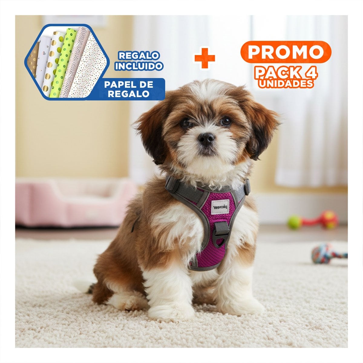 PACK4 PRENDA AJUSTABLE PARA PERRO FUCSIA TALLA S SUAVE Y PRACTICA Y+PAPEL REGALO - 1