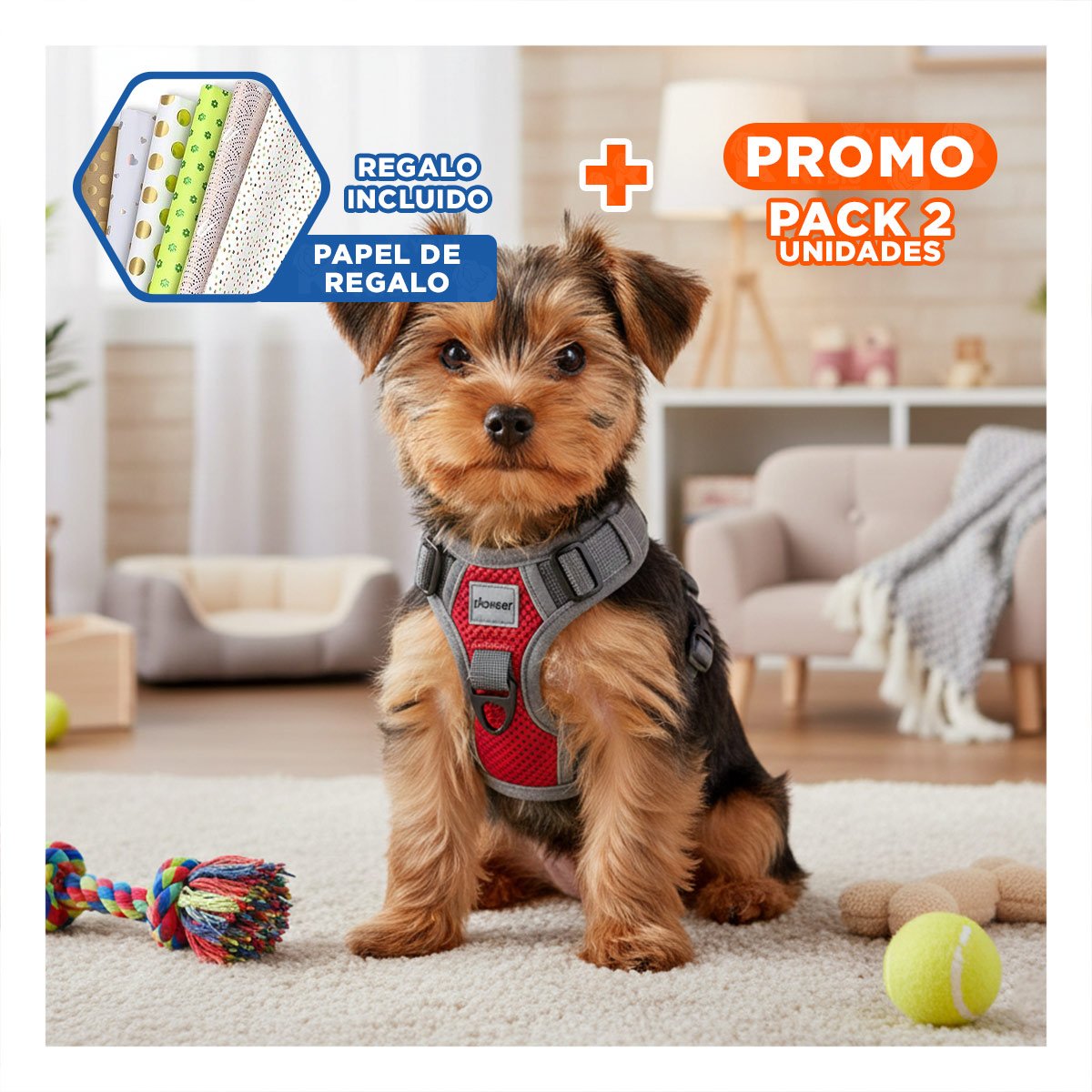PACK2 OPCION DE PASEO PARA PERRO ROJO TALLA S COMODA Y+PAPEL REGALO - 1