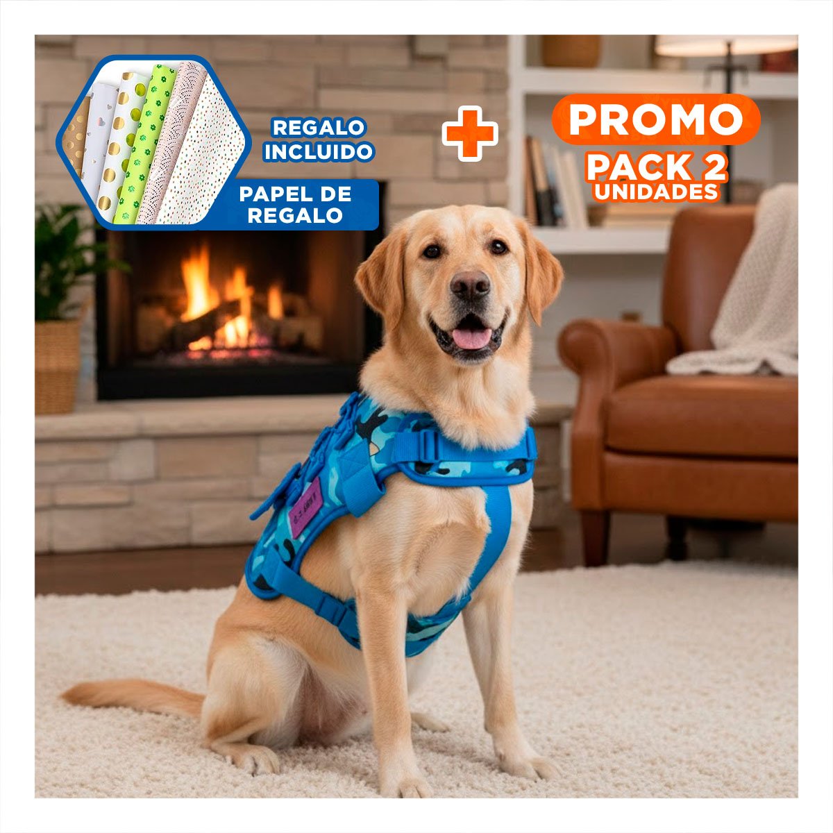 PACK2 PECHO PARA MASCOTA AZUL CON CHALECO TACTICO SEGURO Y LIGERO Y+PAPEL REGALO - 1