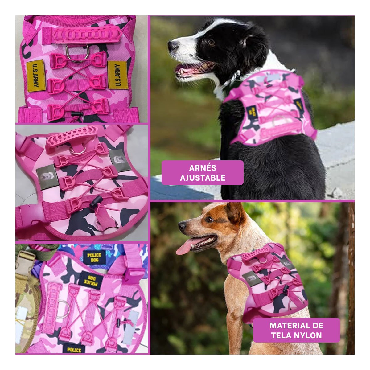CHALECO PARA PERRO ROSADO TALLA L CON SUJECION SEGURA Y TELA RESISTENTE Y+LIGAS REGALO - 5