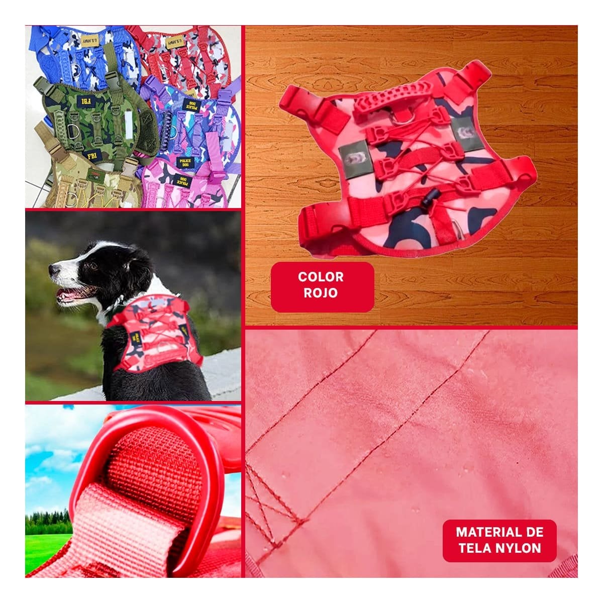 PACK2 ACCESORIO CHALECOS TACTICO PARA PERRO ROJO PRACTICO Y COMODO PARA PASEOS Y+PAPEL REGALO - 3