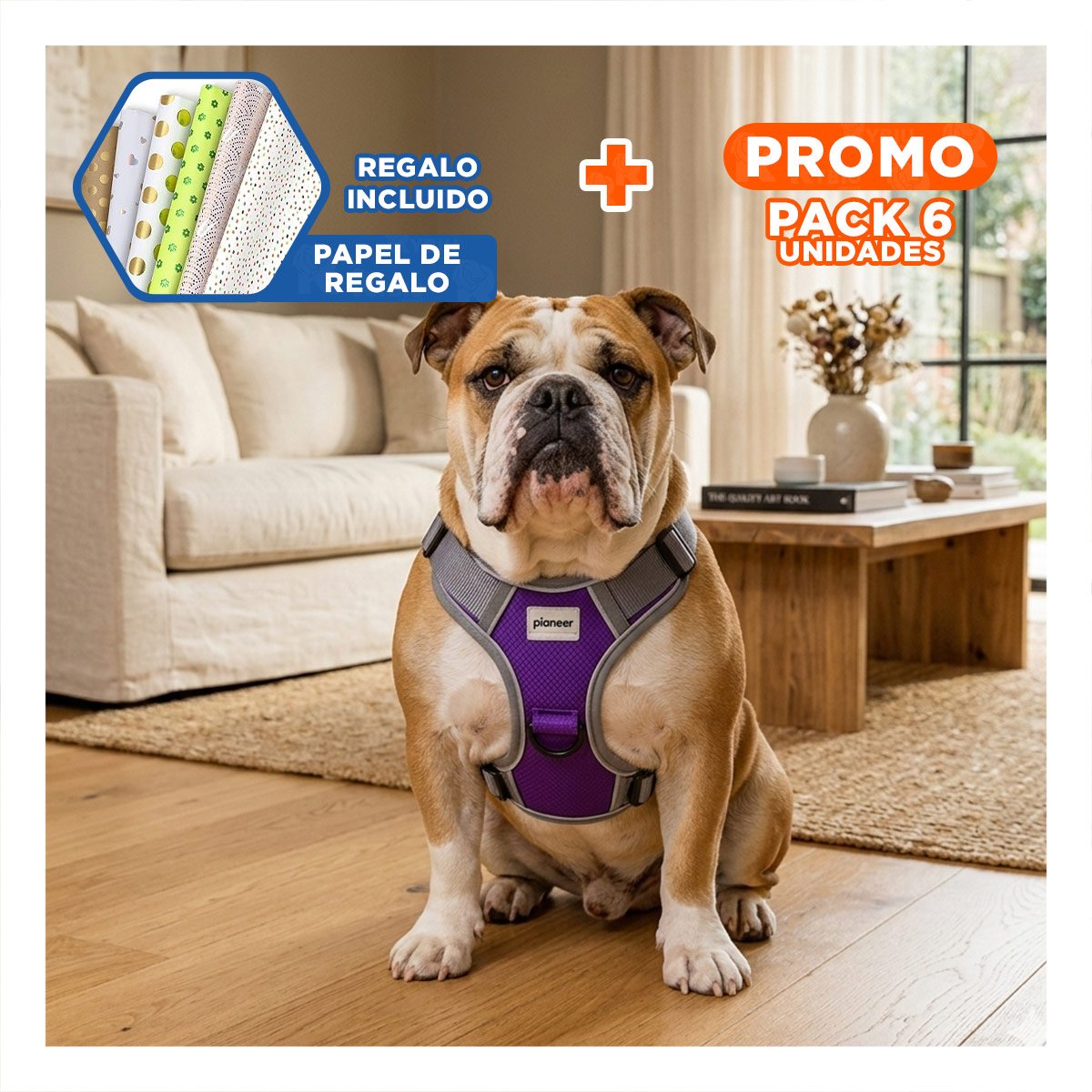 PACK6 CORREA ANTITIRONES PARA PERRO MORADO TALLA M SUAVE Y CONFORTABLE Y+PAPEL REGALO - 1