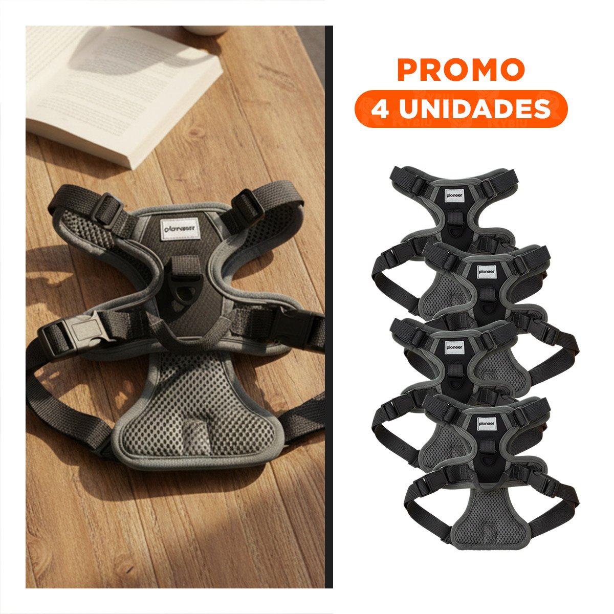 PACK4 PECHERA PARA PERRO NEGRO TALLA M CON AJUSTE SEGURO Y MATERIAL RESISTENTE Y+REGALO STICKER - 1