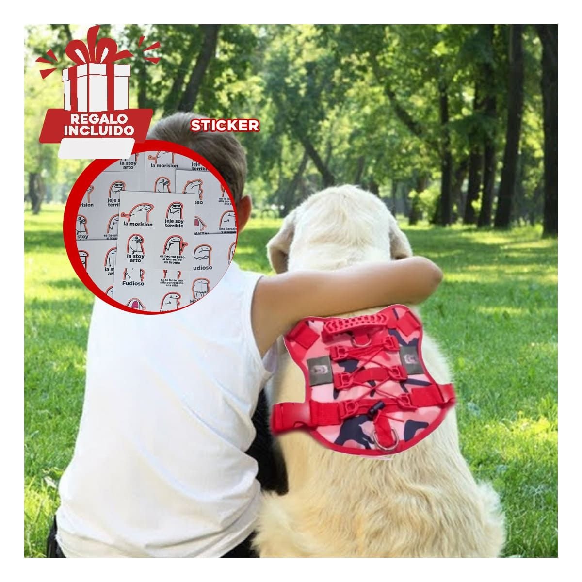VESTIMENTA PARA PERRO TACTICA ROJO AJUSTABLE Y RESISTENTE PARA PASEOS URBANOS Y+REGALO STICKER - 1