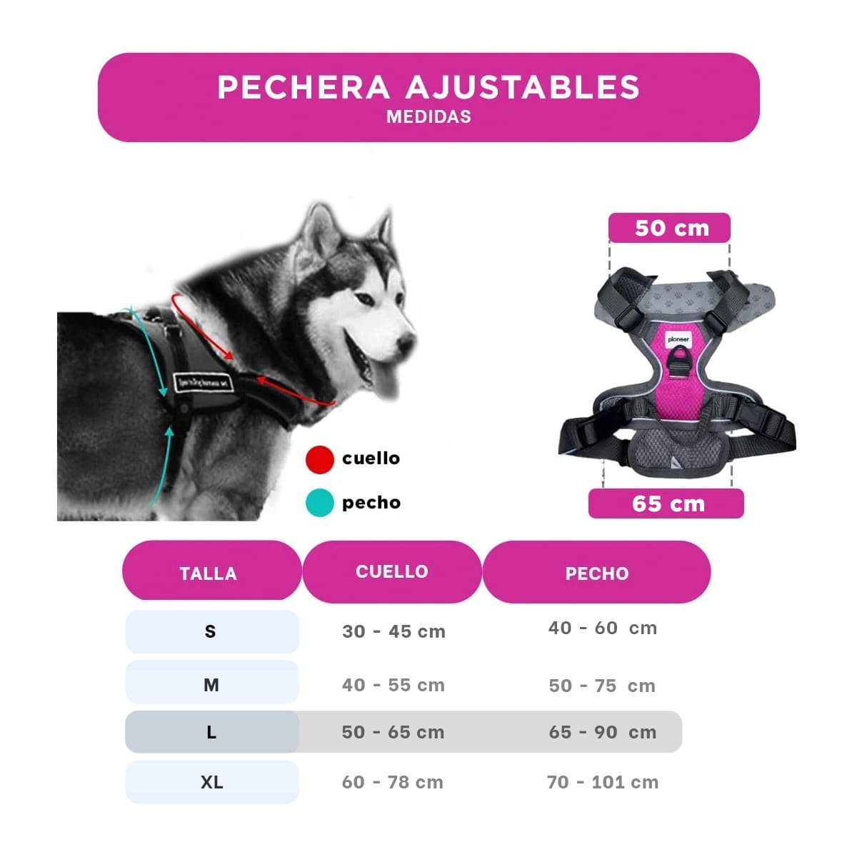 PECHERA PARA PERRO FUCSIA TALLA L COMODA Y RESISTENTE PARA EXTERIORES Y+PAPEL REGALO - 4