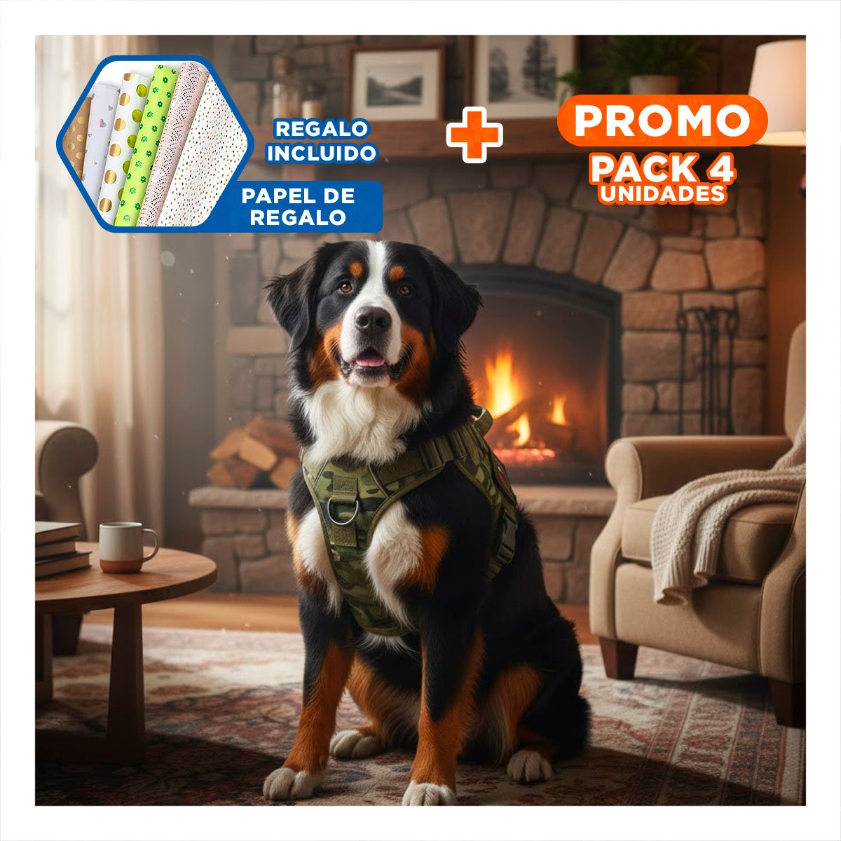 PACK4 CORREA PARA PERRO GRANDE VERDE OSCURO TALLA L PRACTICA Y SEGURA Y+PAPEL REGALO - 1