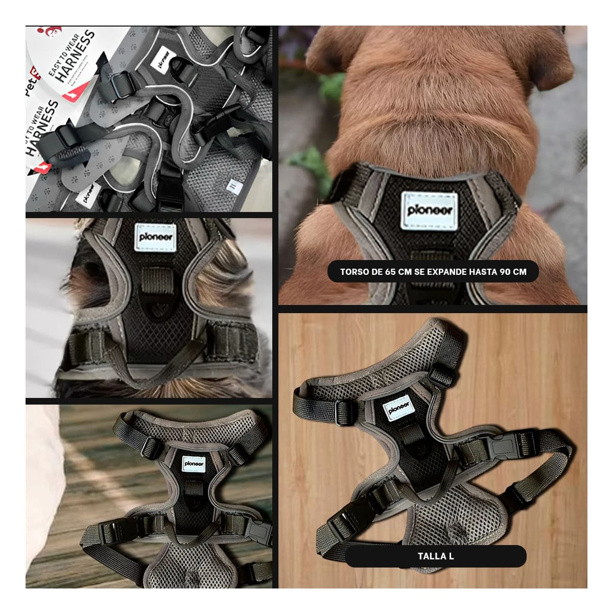 SUJECION PARA PERRO NEGRO TALLA L CON AJUSTE COMODO Y SEGURIDAD MAXIMA Y+POST IT - 5