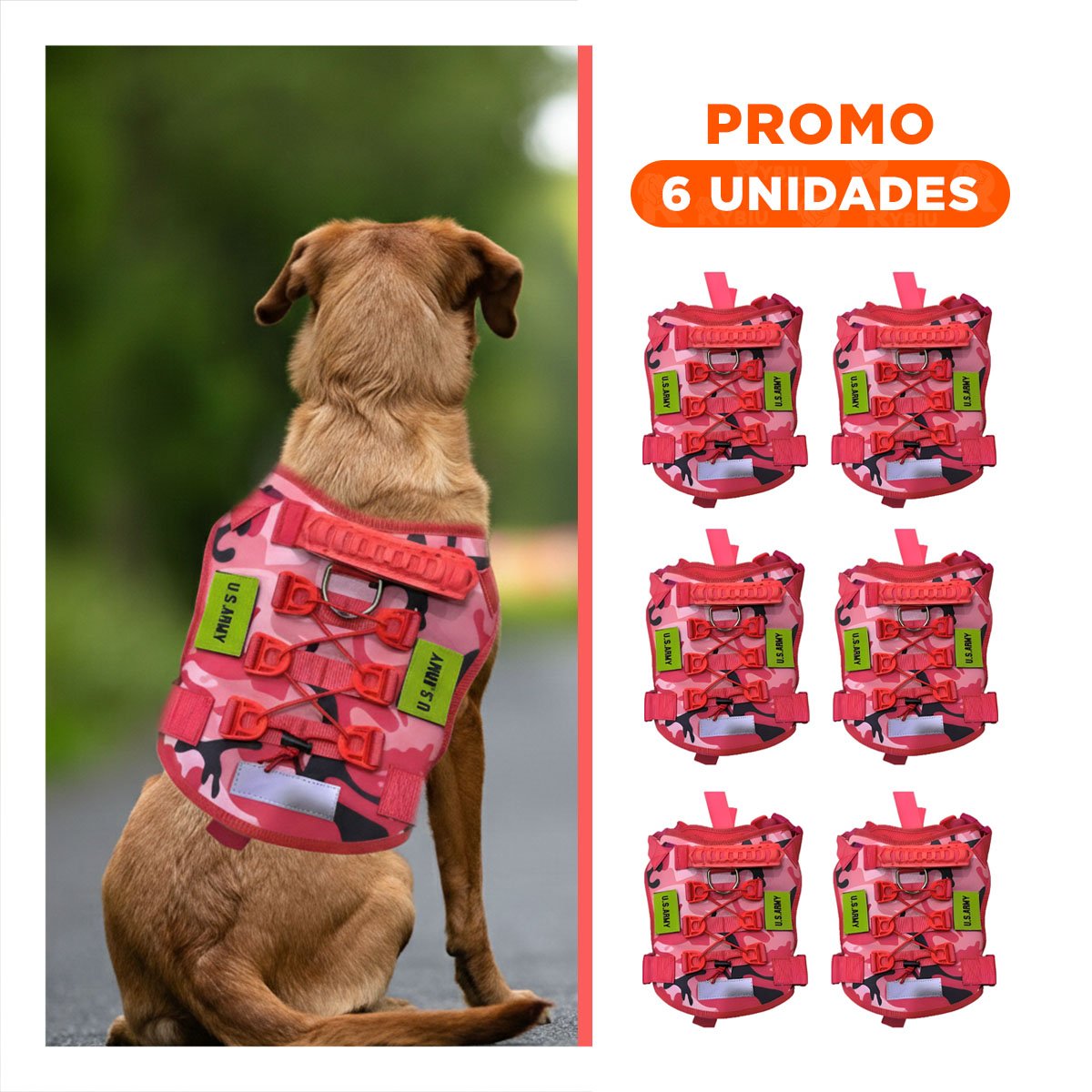 PACK6 PROTECCION PARA PERRO TACTICA ROJO LIGERA Y CONFORTABLE PARA SALIDAS - 1