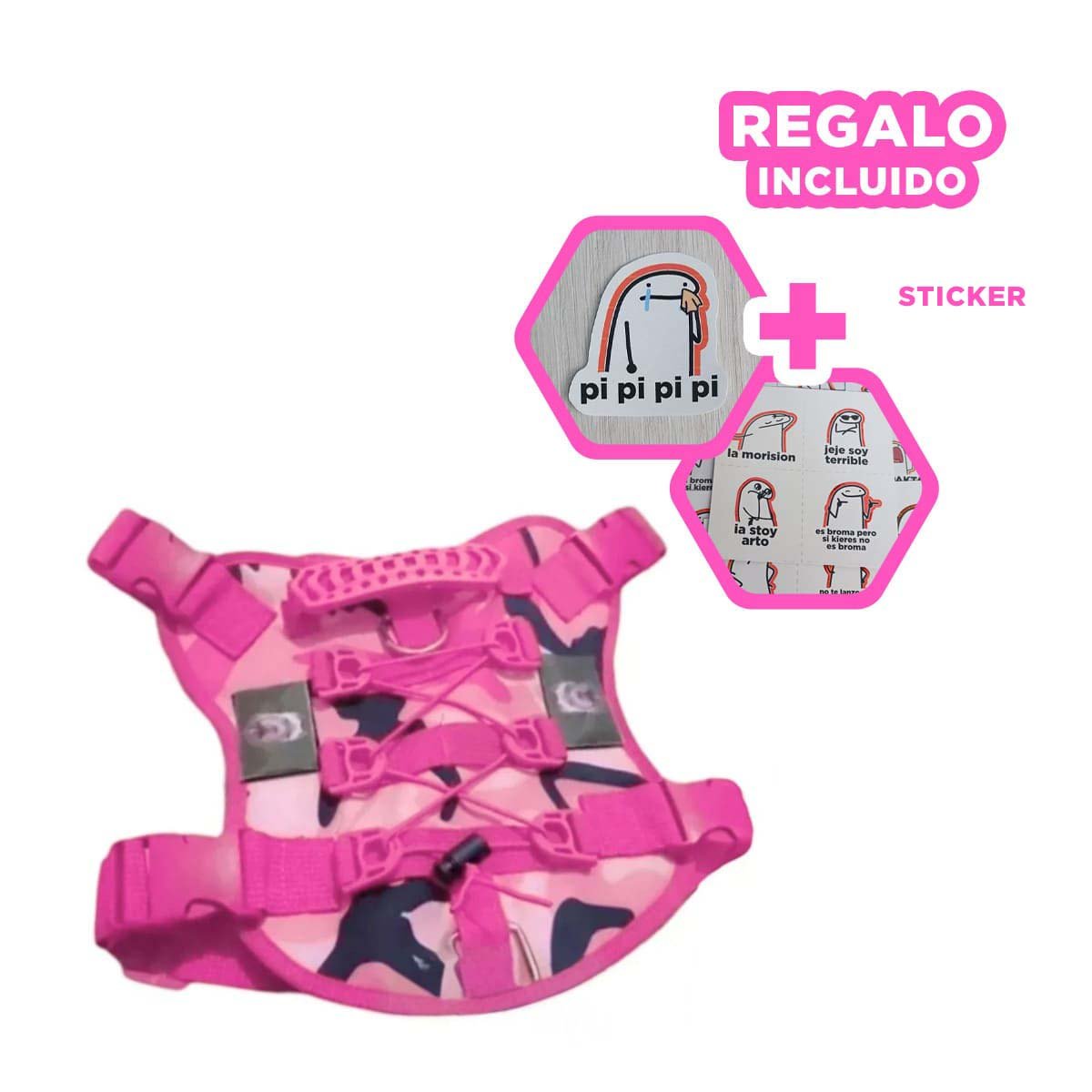 PECHERA PARA PERRO ROSADO TACTICO TALLA XL CON CIERRE SEGURO Y+REGALO STICKER - 1